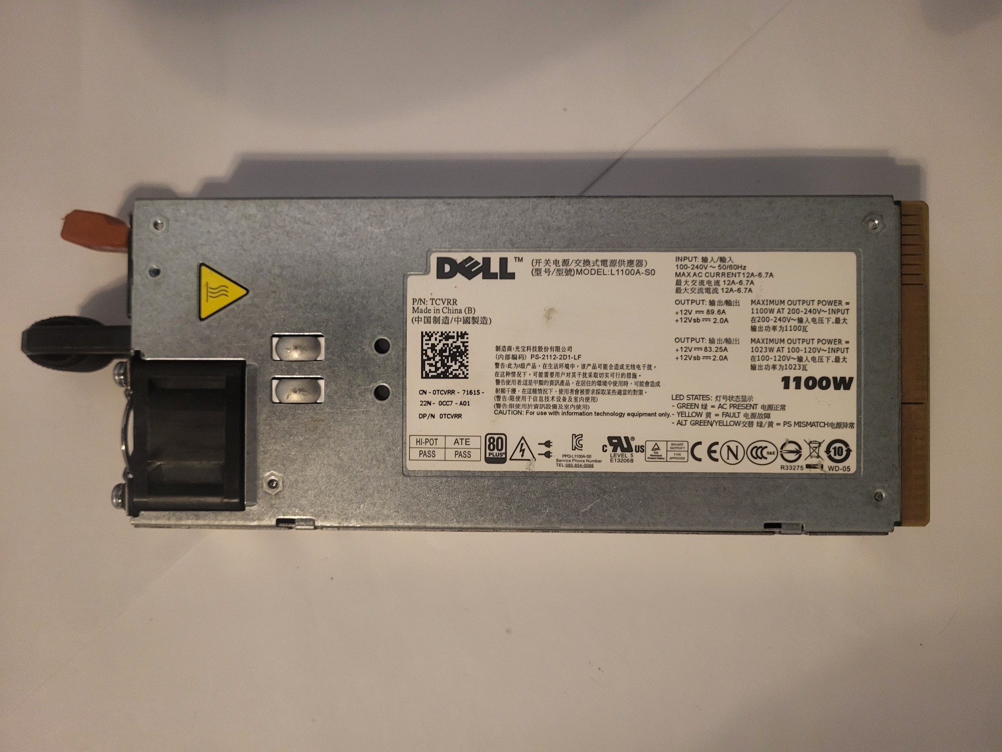 DELL 1100W Hot-Swap Server Power Supply M/N L1100A-S0 DP/N TCVRR