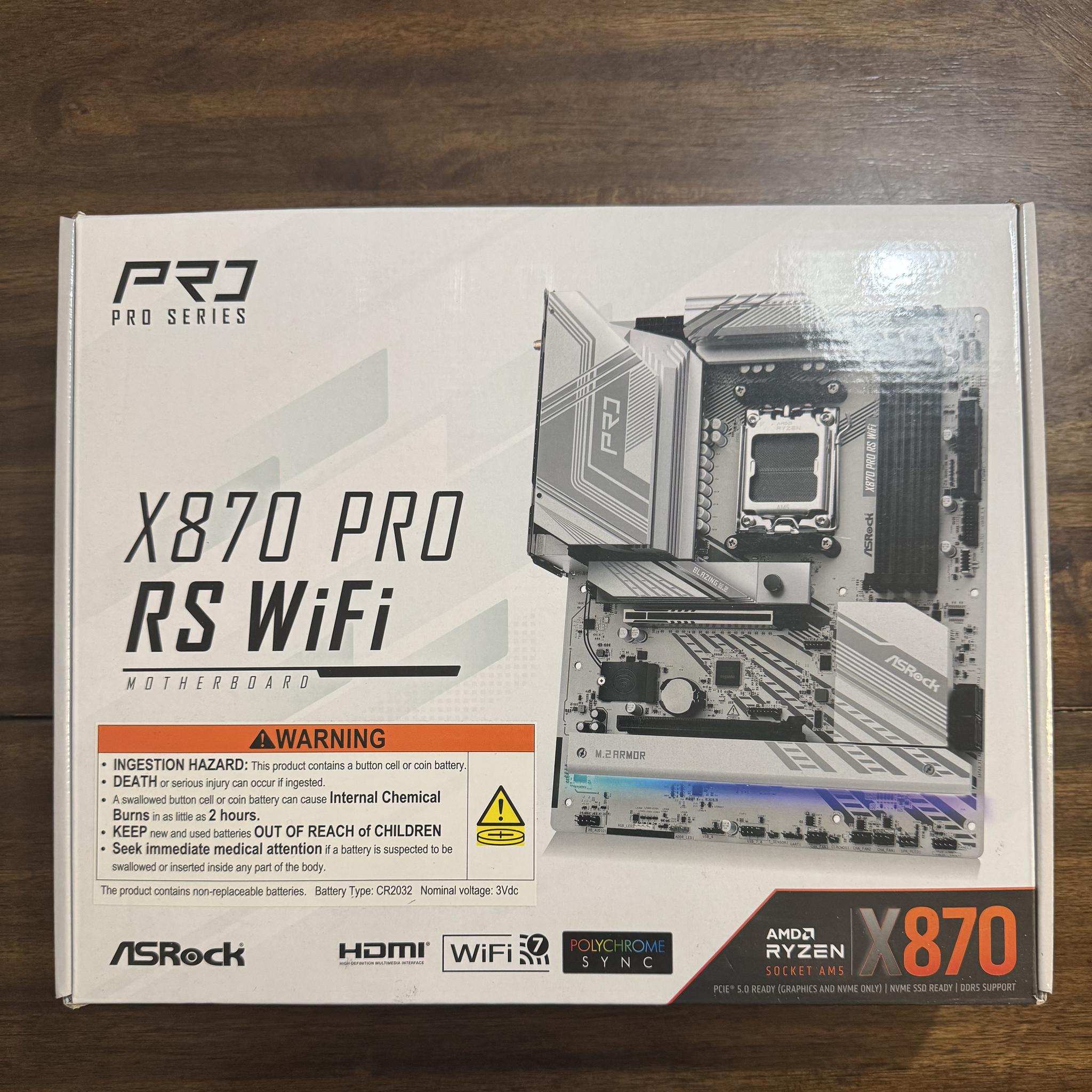 ASRock X870 Pro RS WiFi AMD Ryzen Socket AM5 ATX Motherboard USB4 DDR5 8000 MHz 256 GB SATA3 6.0