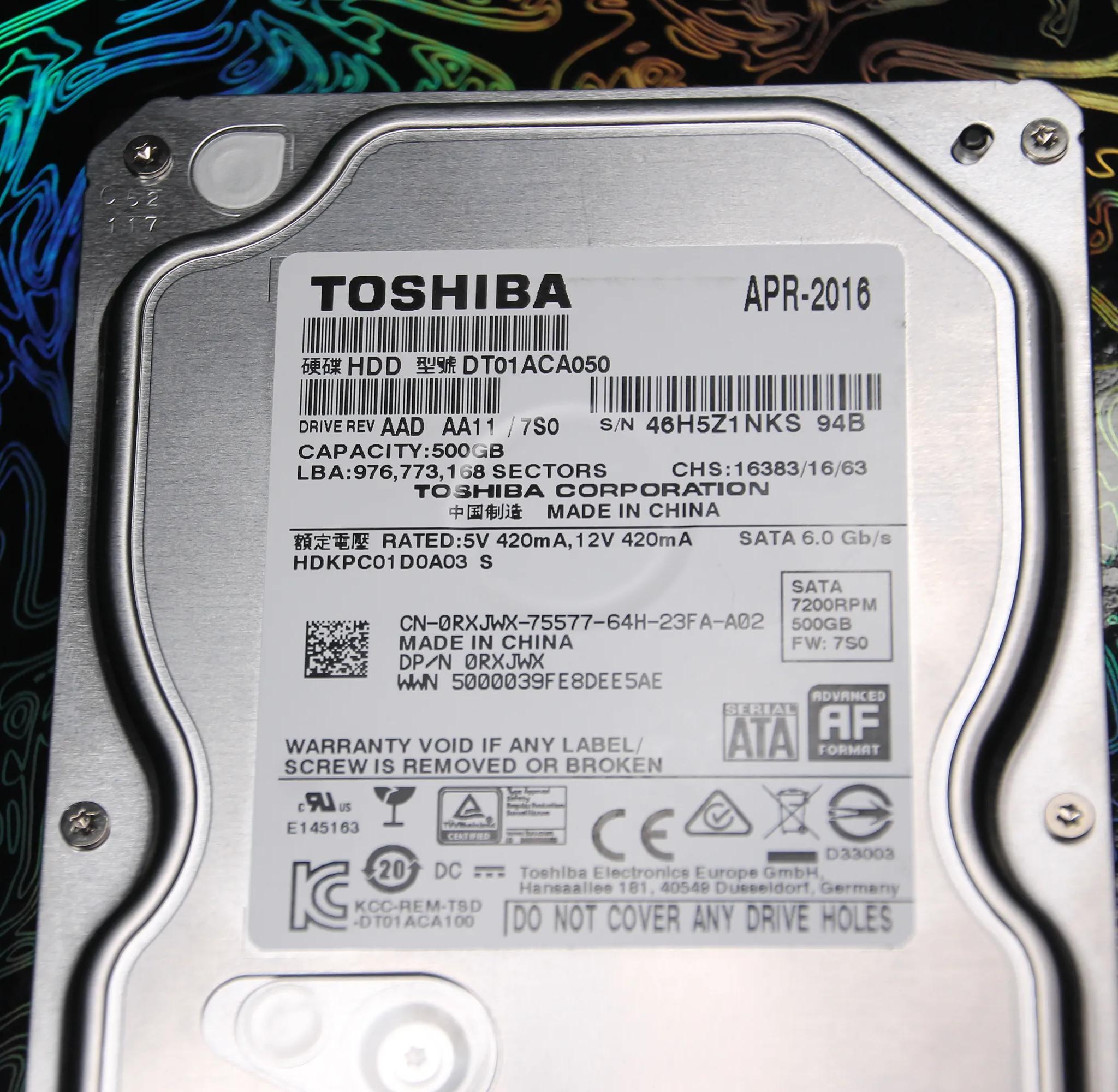 500GB Toshiba 7,200RPM Internal 3.5" Hard Drive