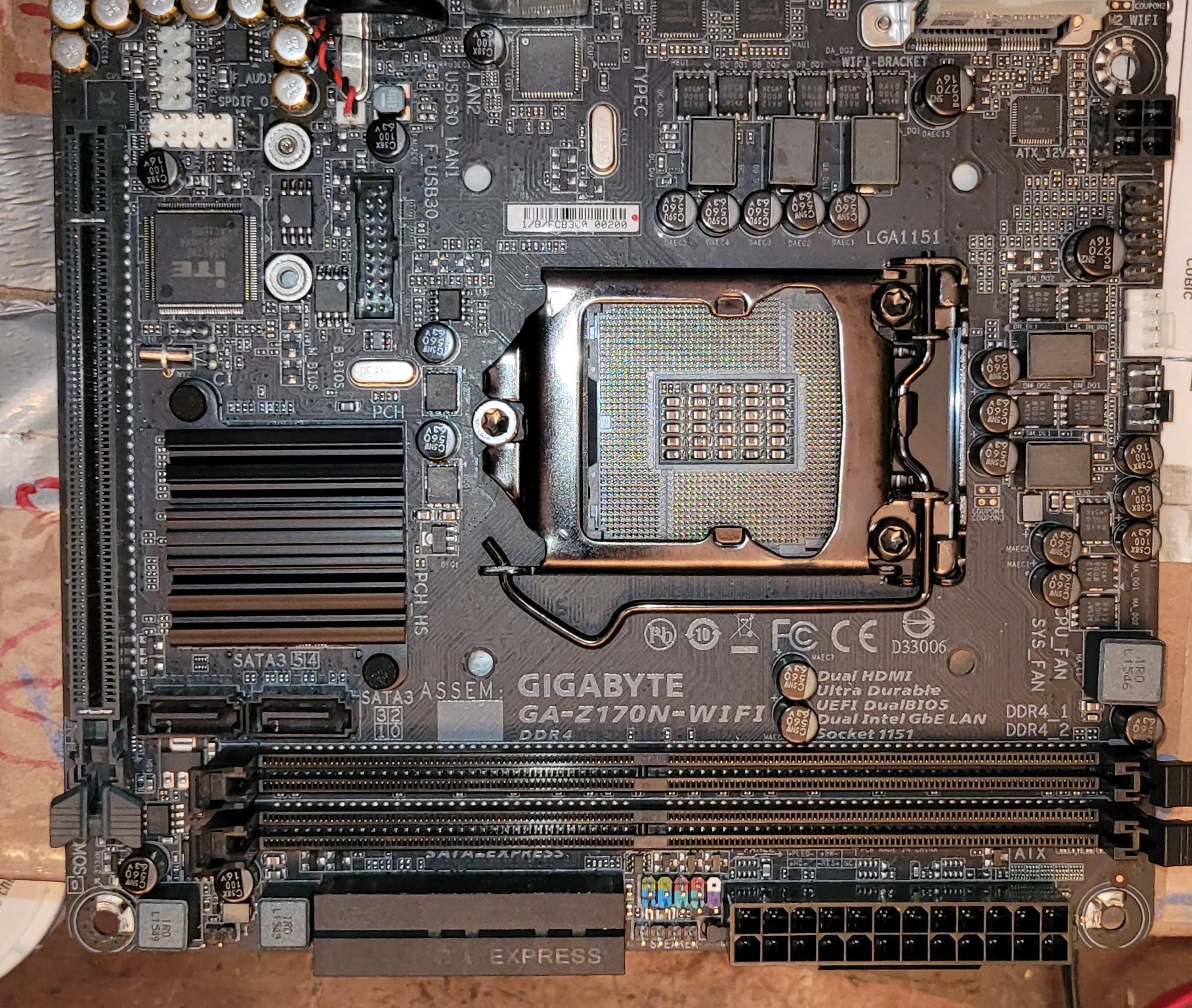 Gigabyte z170n-wifi - includes wifi card installed and I/O shield - does not include antennas