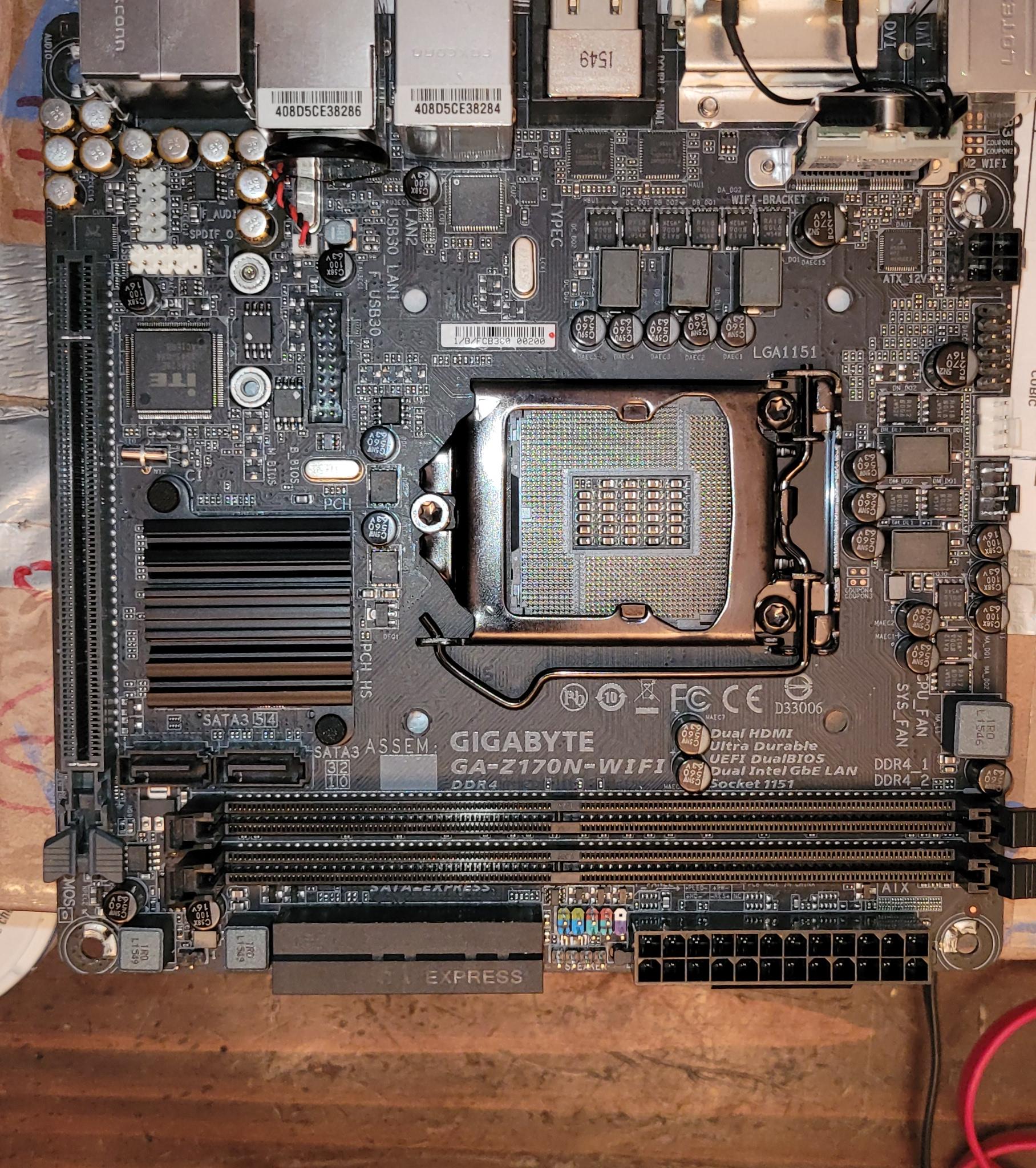 Gigabyte z170n-wifi - includes wifi card installed and I/O shield - does not include antennas