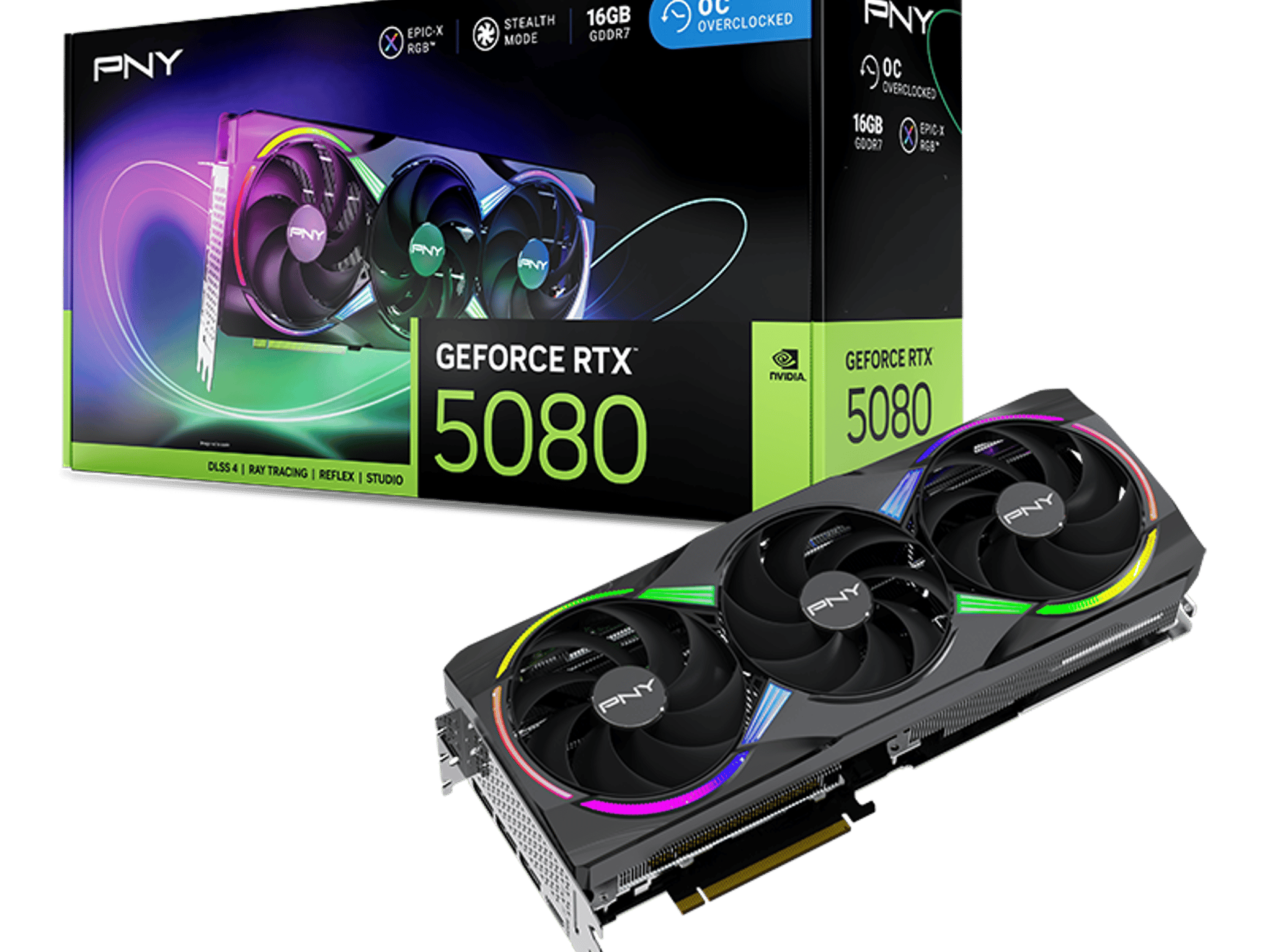 PNY GeForce RTX 5080 EPIC-X ARGB 16GB OC Triple Fan GPU New