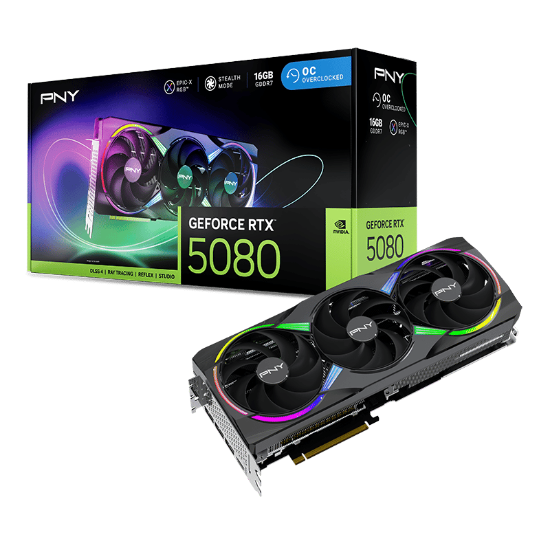 PNY GeForce RTX 5080 EPIC-X ARGB 16GB OC Triple Fan GPU New