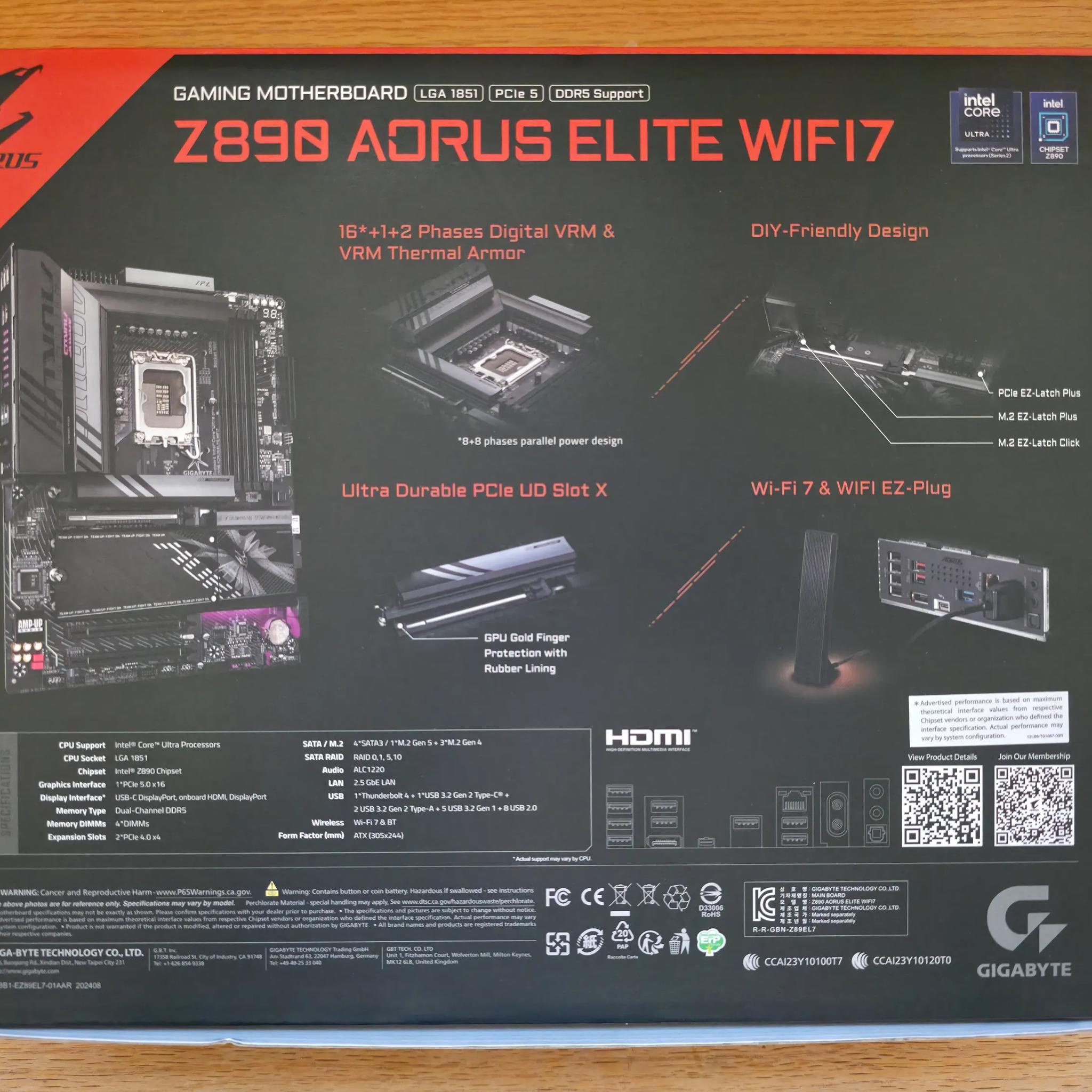 GIGABYTE Z890 AORUS ELITE WIFI7 Ultra Core (Series 2) NEW + FREE GAME