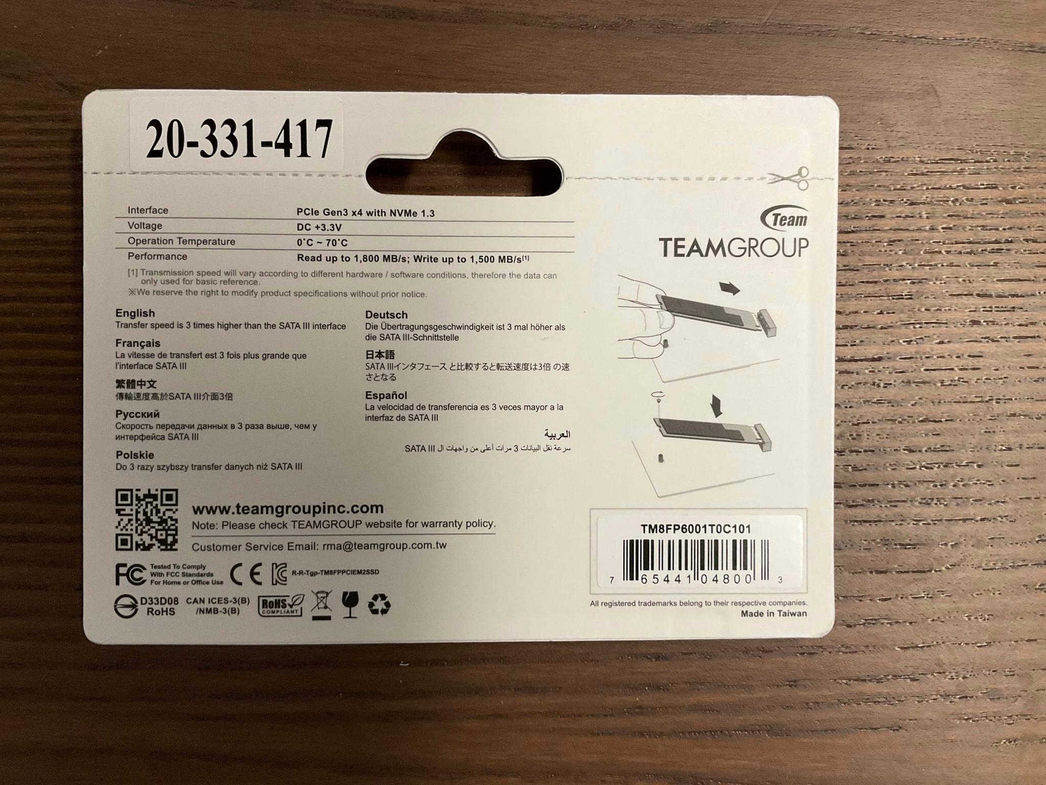 TeamGroup MP33 1TB PCIE 3.0 NVME SSD