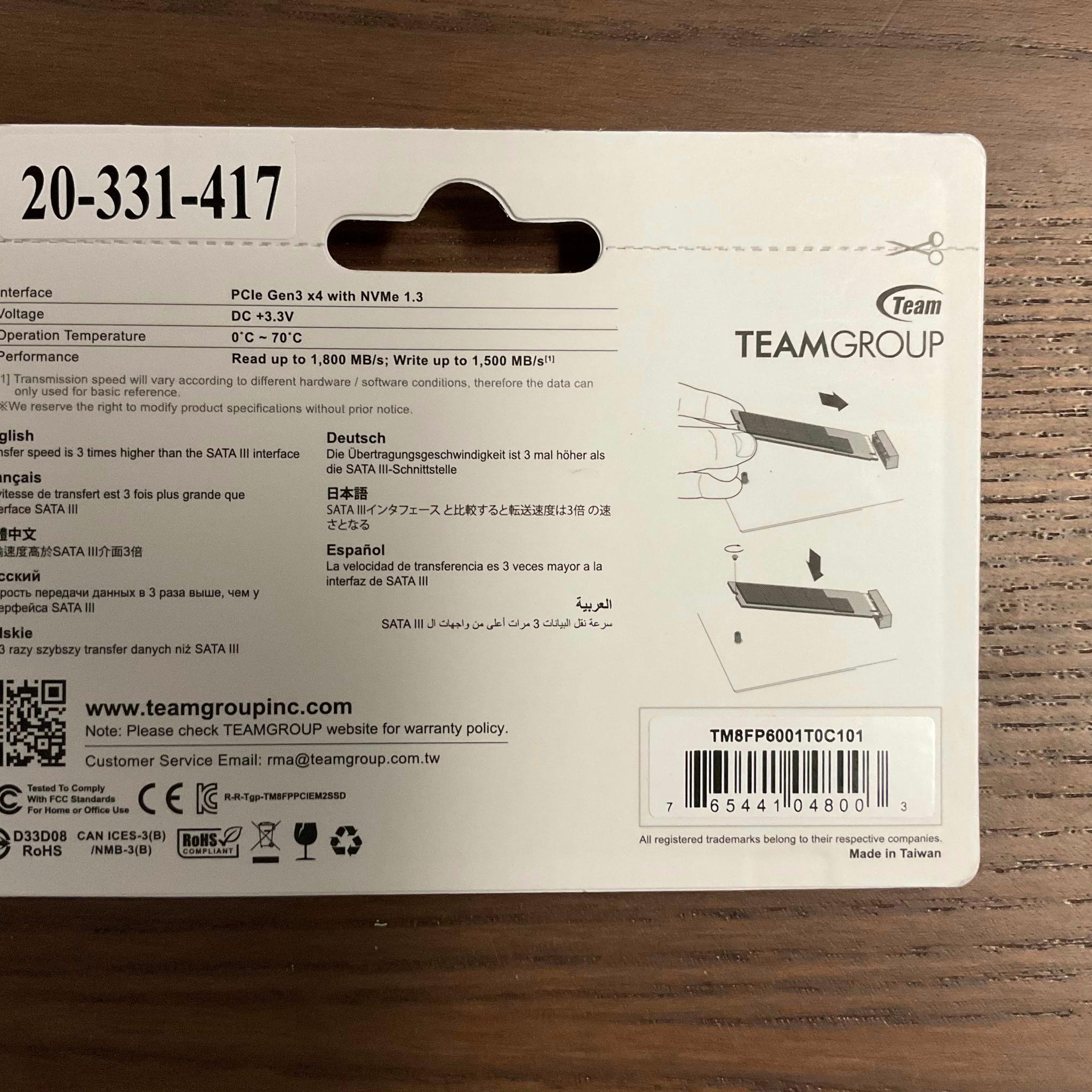 TeamGroup MP33 1TB PCIE 3.0 NVME SSD