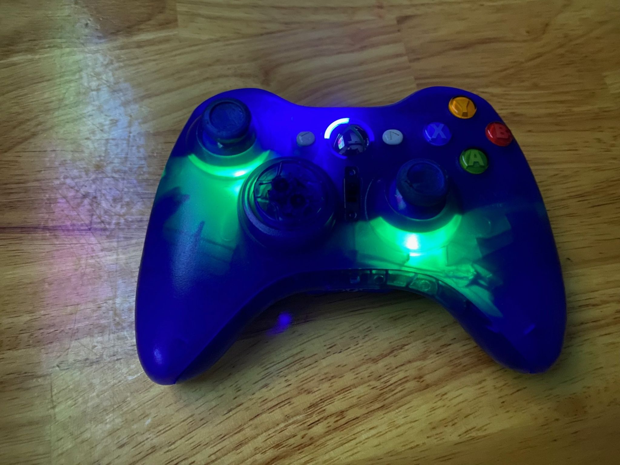 Custom clear blue Xbox 360 controller - Hall effect - LEDs - RESTORED