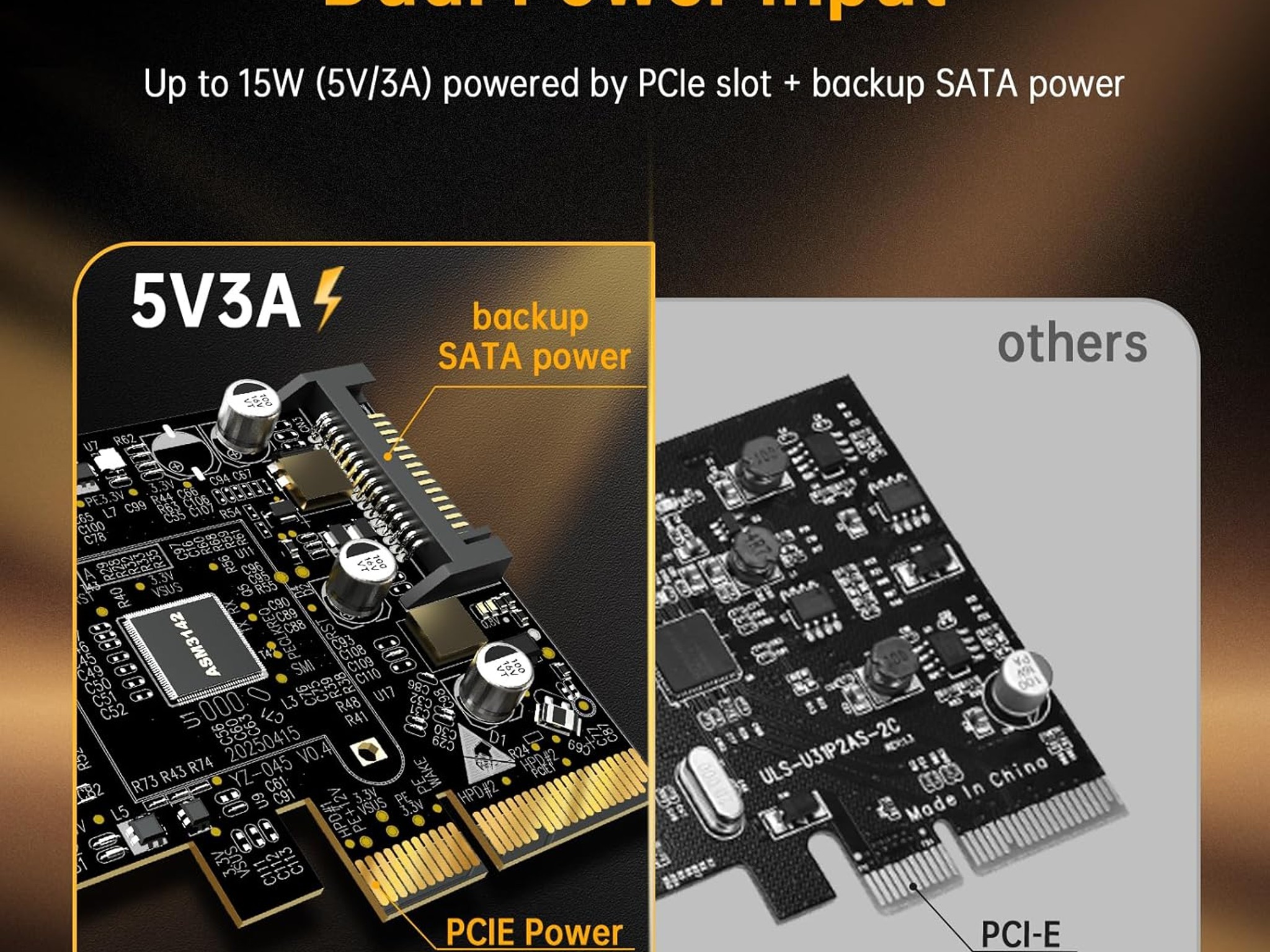 10Gbps PCIE USB C 3.2 Gen 2 Card 2-Port PCle to USB C Expansion Card PCI Express 3.0 x4 Adapter