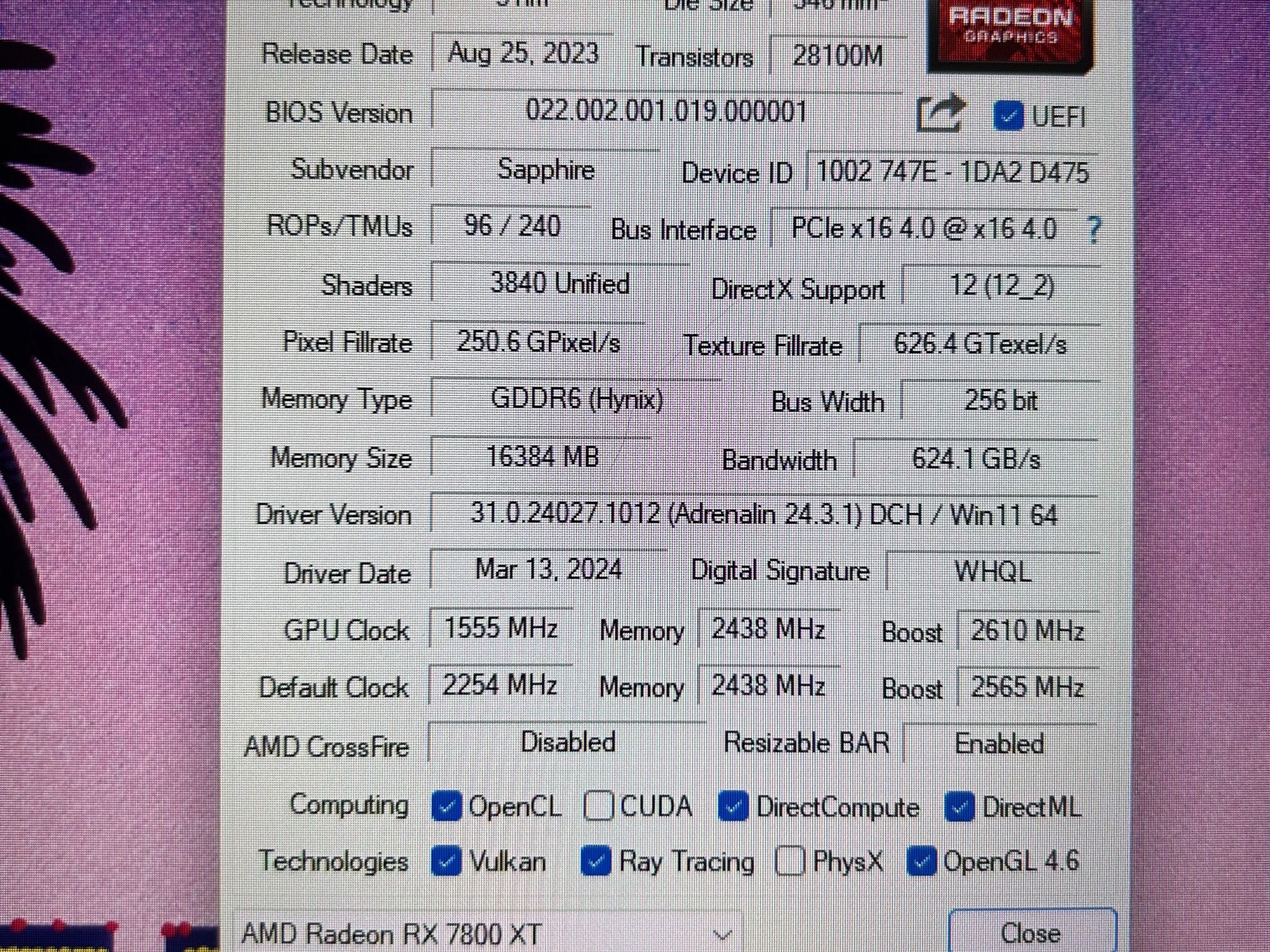 Sapphire Nitro+ 7800 XT 16GB
