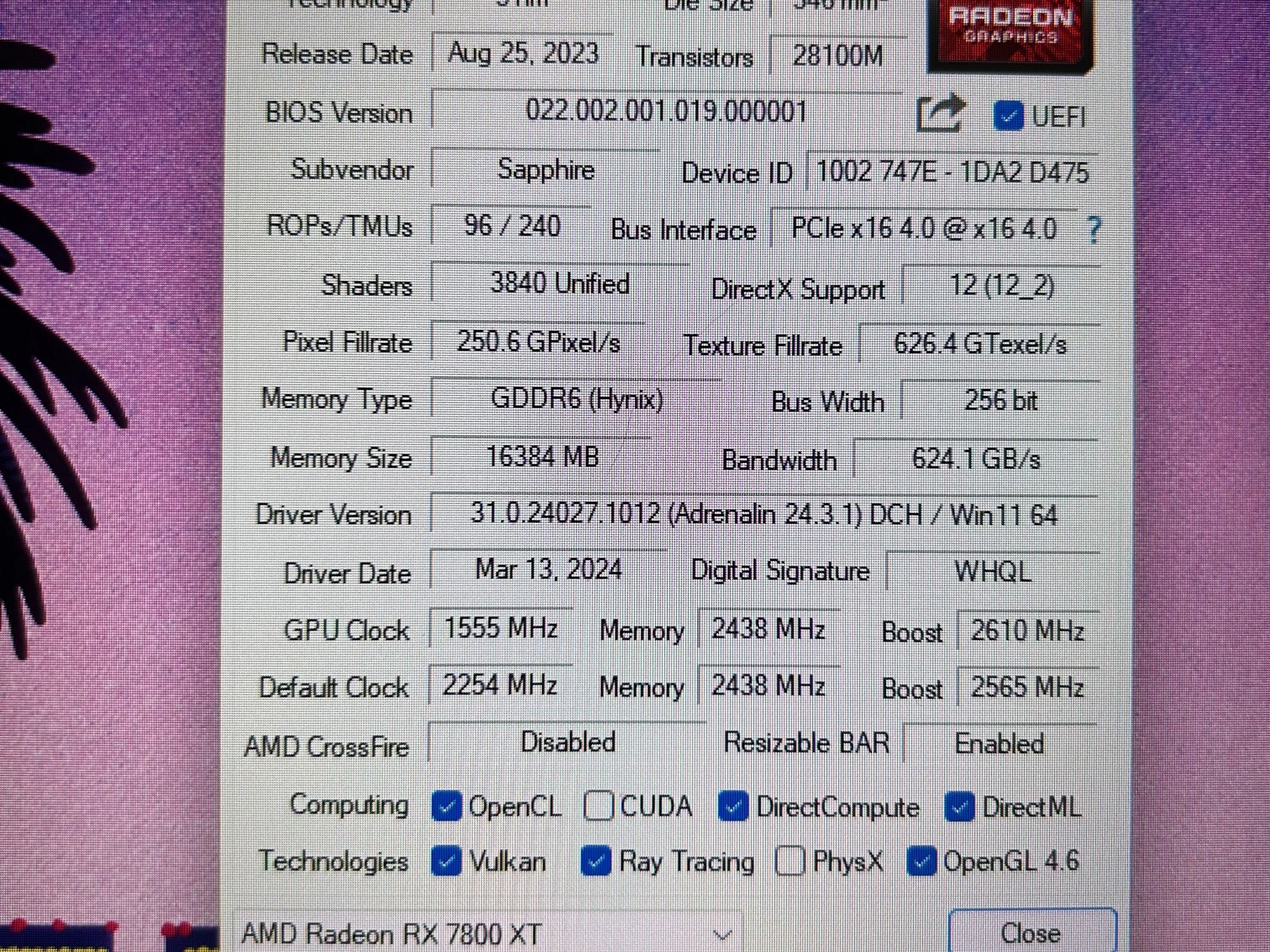 Sapphire Nitro+ 7800 XT 16GB