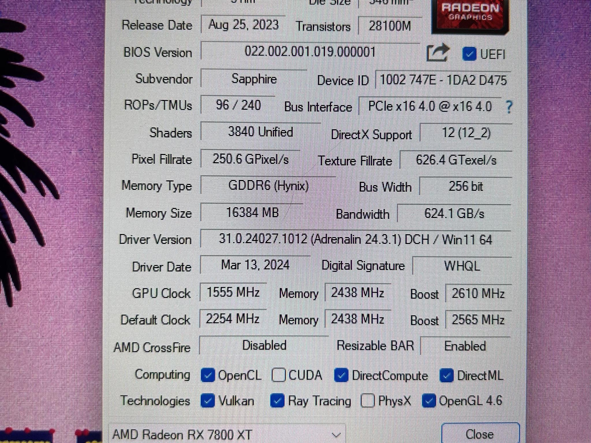 Sapphire Nitro+ 7800 XT 16GB