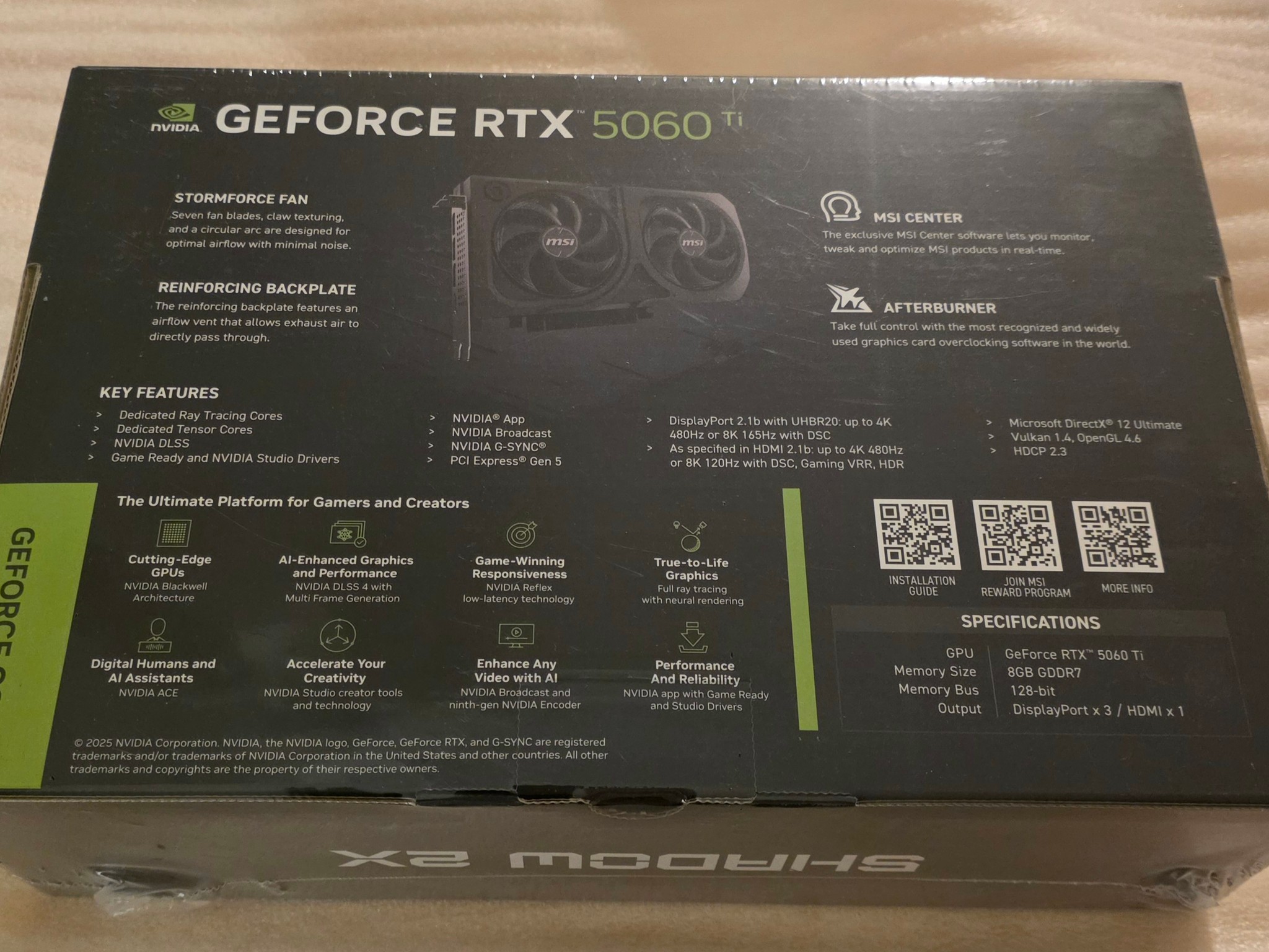 MSI GeForce RTX 5060 Ti 8G SHADOW 2X OC PLUS