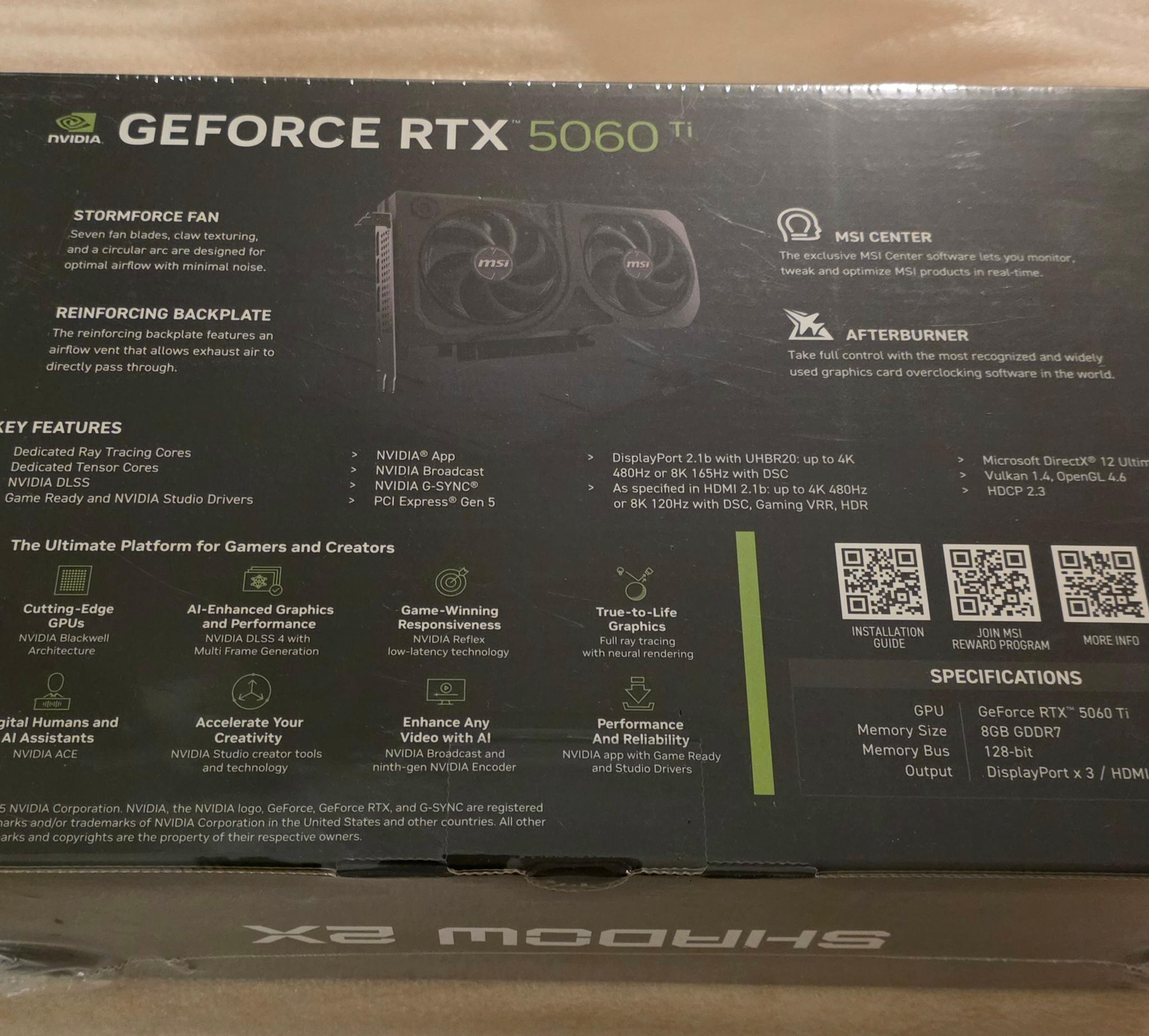 MSI GeForce RTX 5060 Ti 8G SHADOW 2X OC PLUS