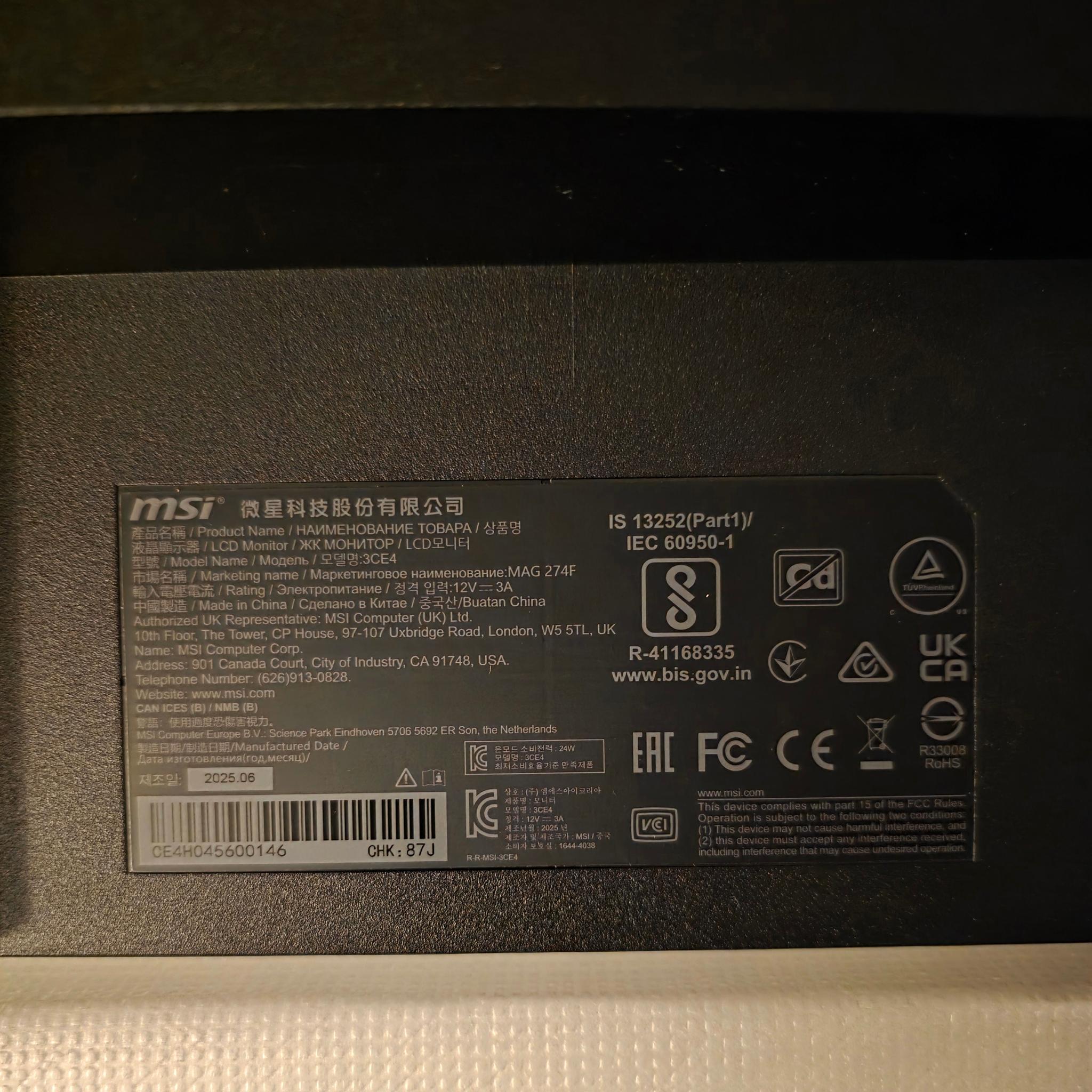 MSI MAG274F 27" 1080p 200Hz IPS Monitor Brand New