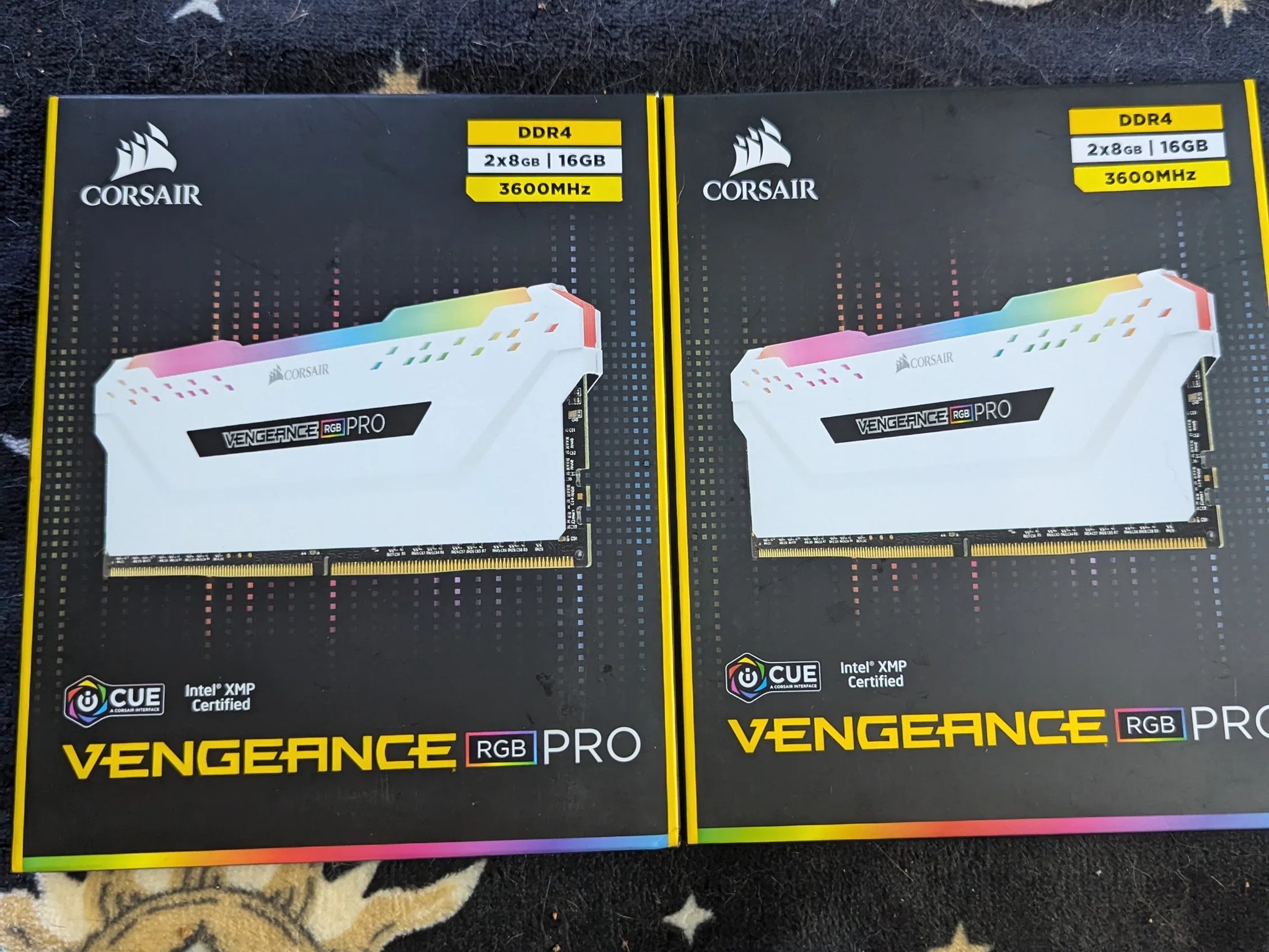 2 packs of 2X8gb (32 GB TOTAL) Corasair Vengence RGB Pro 3600MHZ