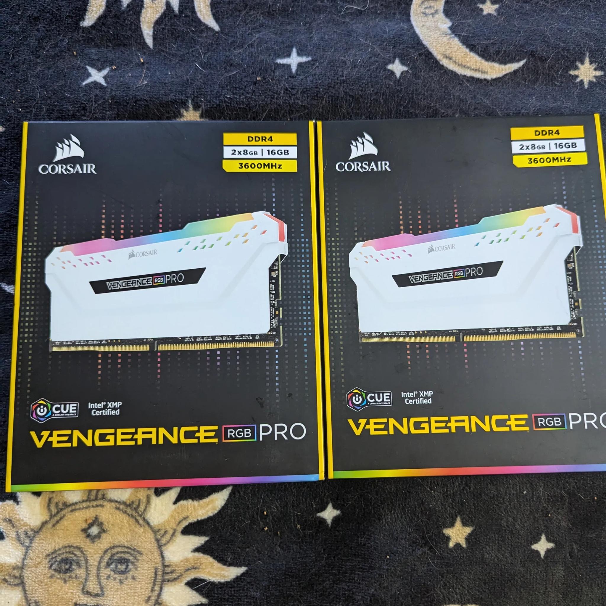2 packs of 2X8gb (32 GB TOTAL) Corasair Vengence RGB Pro 3600MHZ
