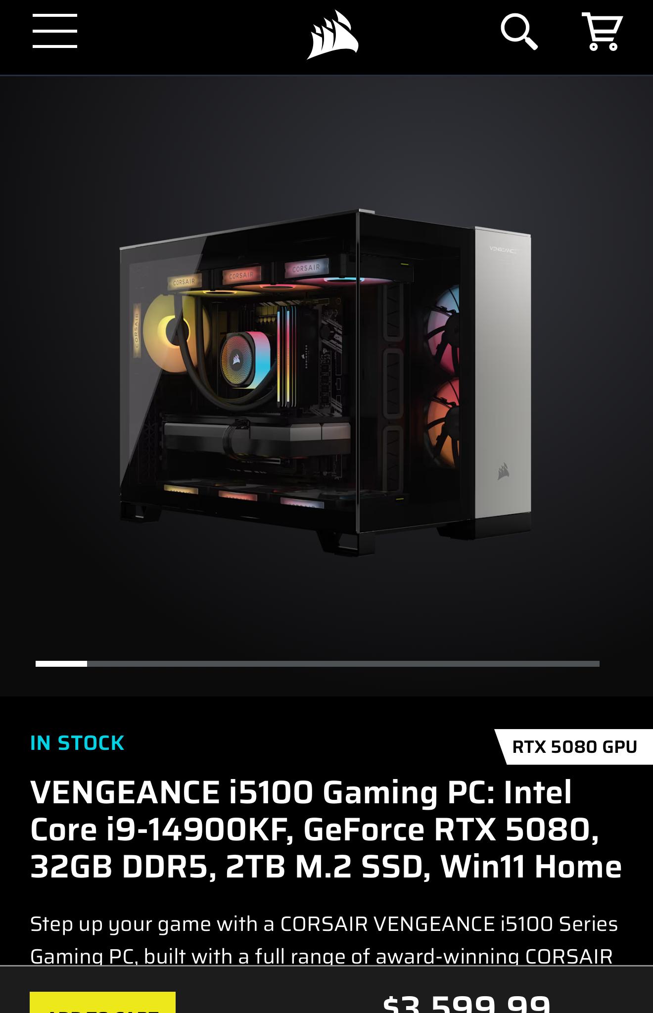 ⚫️💎Corsair vengeance 4K RTX 5080 ⚫️💎 i9-14900KF⚫️💎 W11 pro ⚫️💎 32gb Ram ⚫️💎2Tb storage