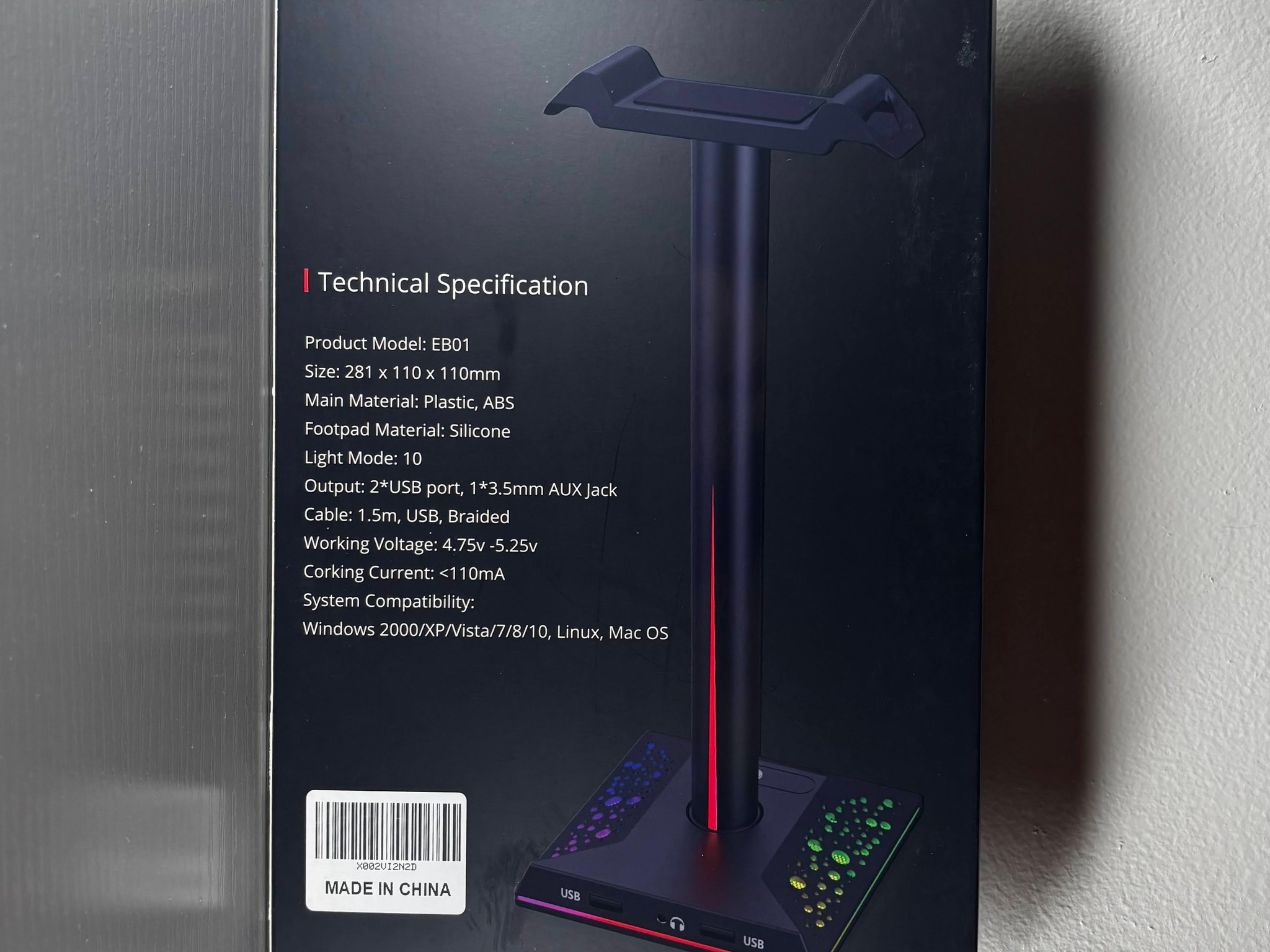 RGB Headset Stand with Built-in USB Hub & Aux Port