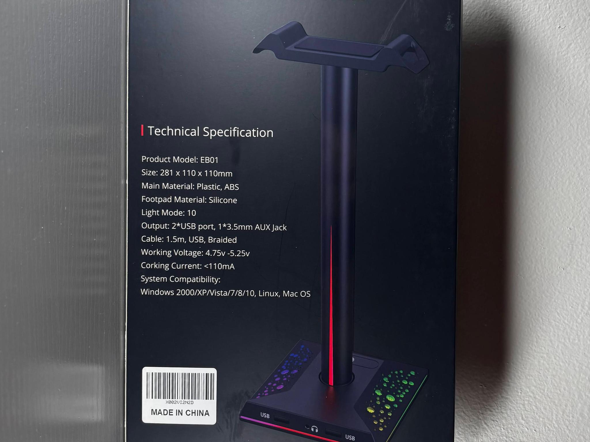 RGB Headset Stand with Built-in USB Hub & Aux Port