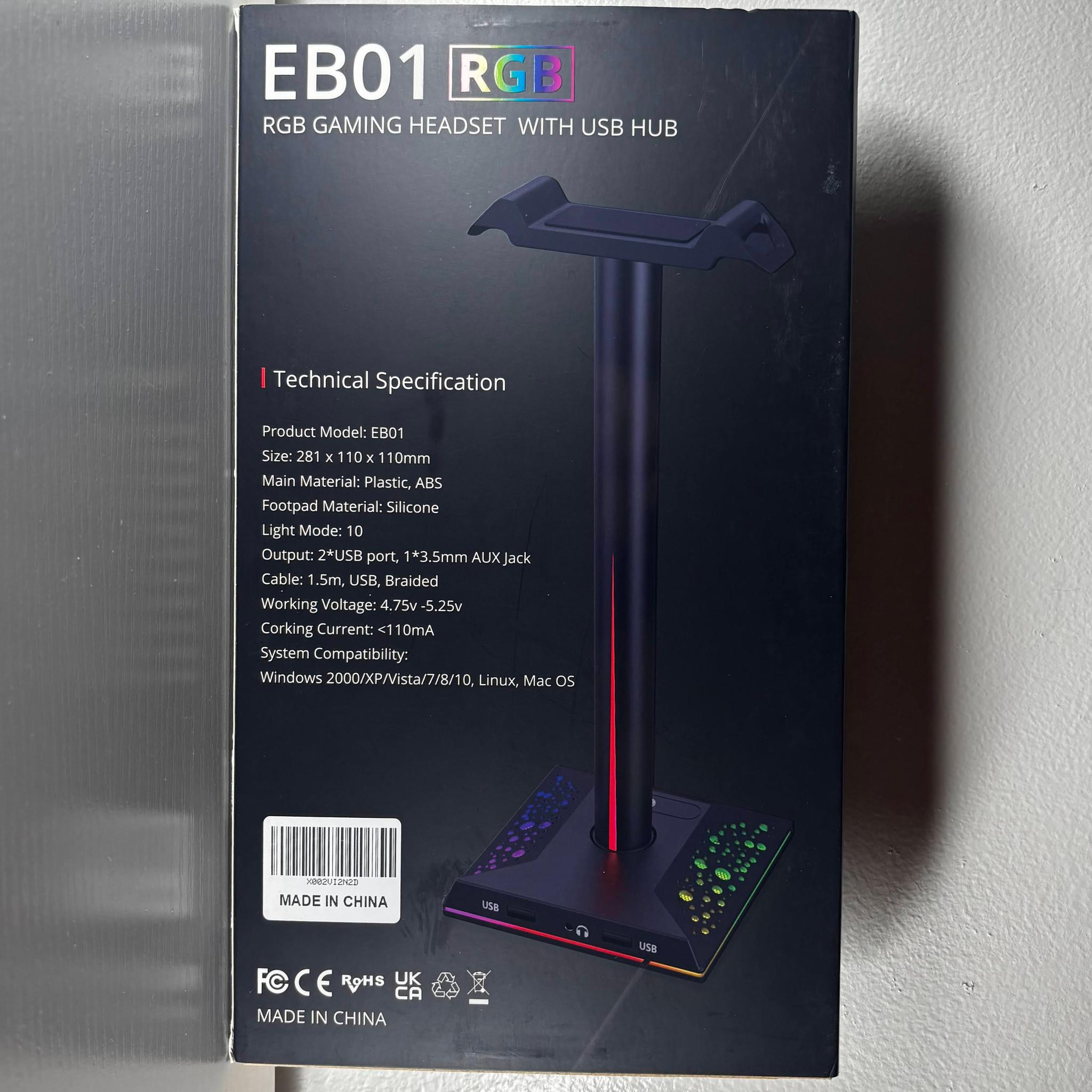 RGB Headset Stand with Built-in USB Hub & Aux Port