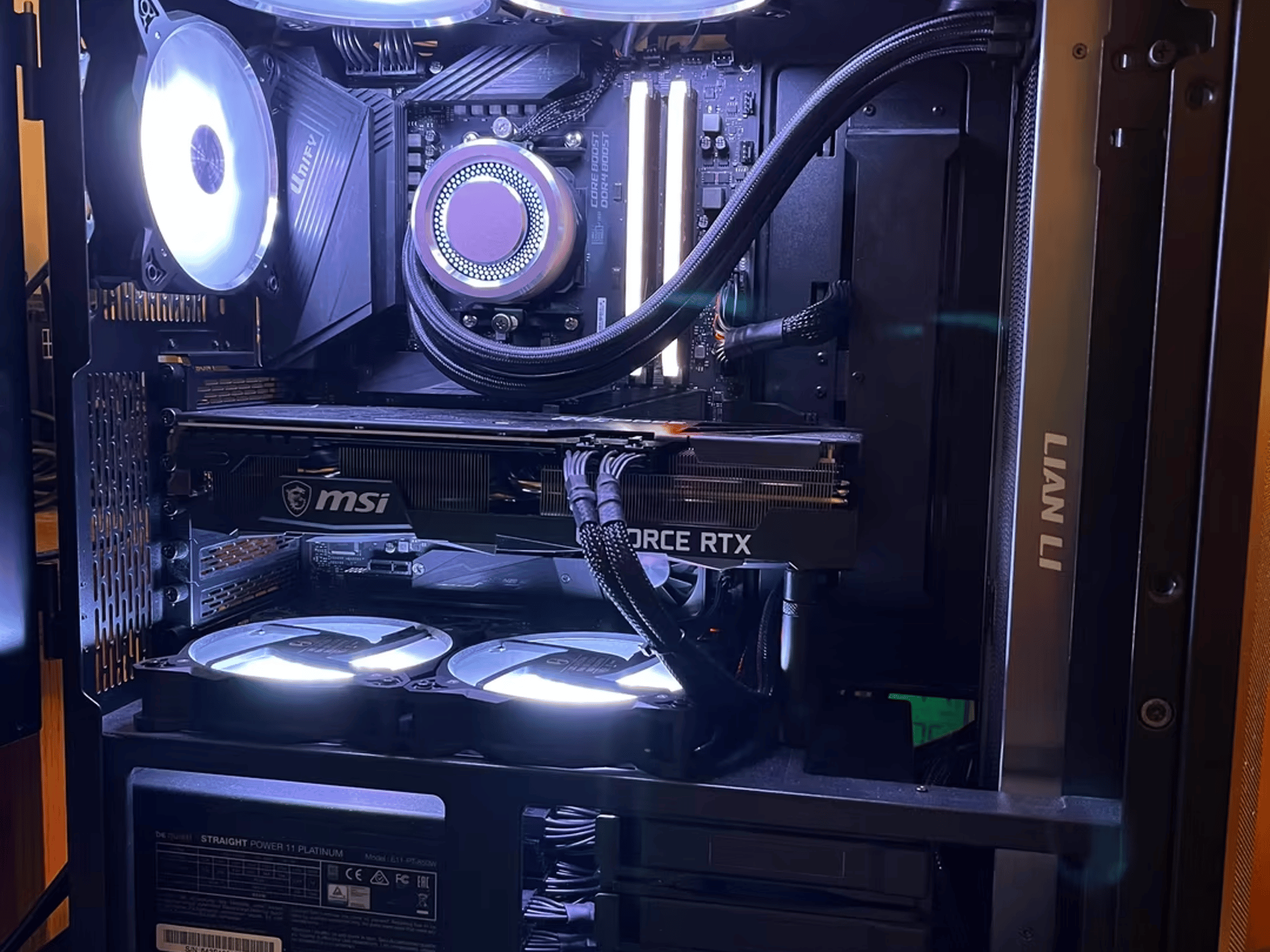 R9 5900x; MSI RTX 3070Ti; 32G 3600Mhz RAM; AIO cooled; MSI Unify x570; 850W Platinum PSU