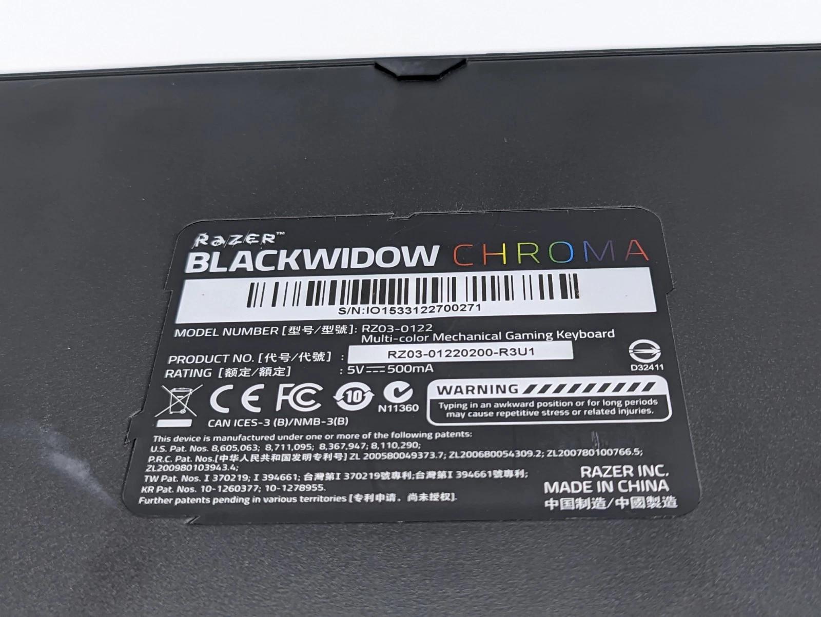 Razer BlackWidow Chroma USB Mechanical RGB Gaming Keyboard RZ03-0122 - Tested