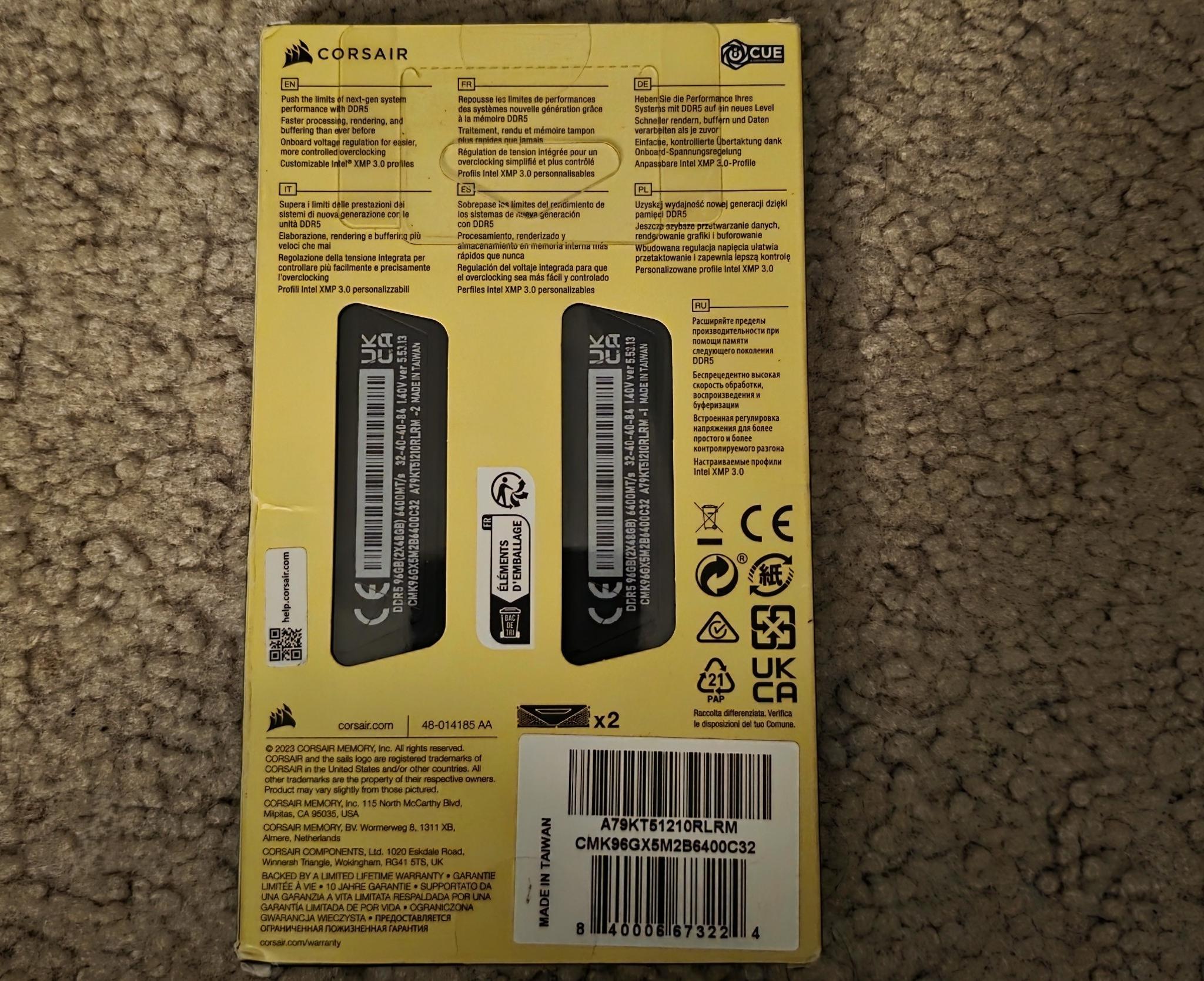 CORSAIR Vengeance 96GB (2 x 48GB) DDR5 6400MHz CL36-40-40-84 Black Brand New Sealed