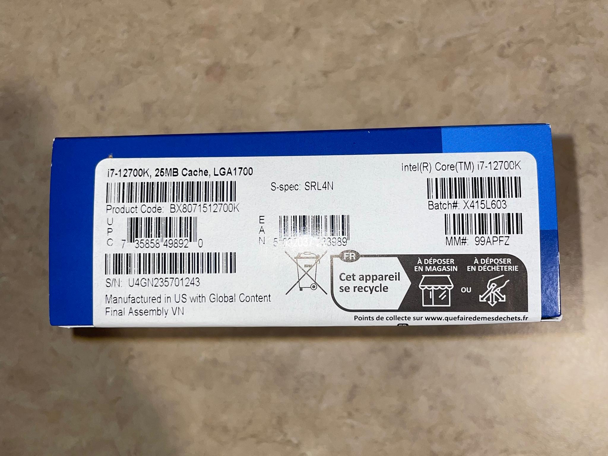 Intel Core i7 12700k Processor - Brand New Open Box