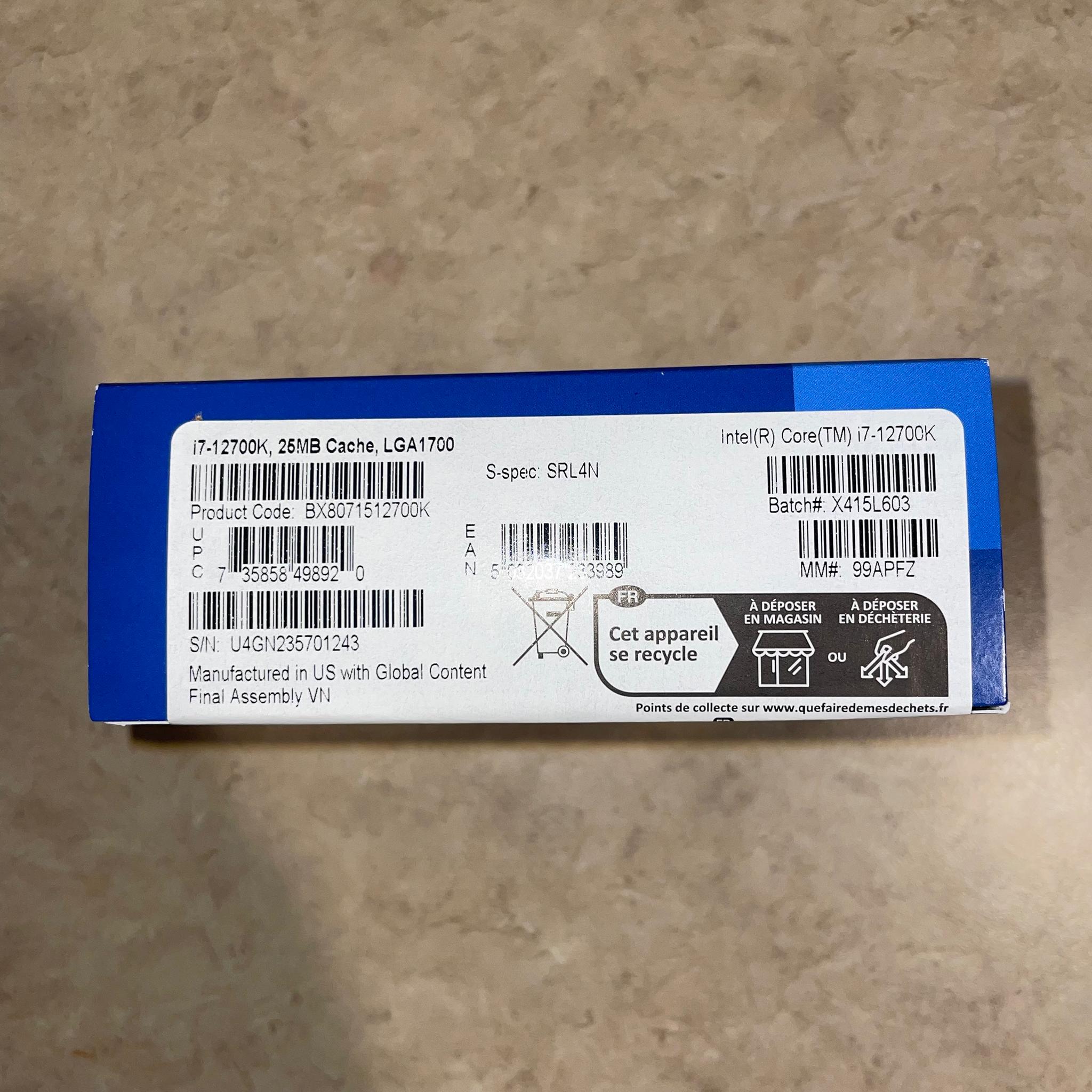 Intel Core i7 12700k Processor - Brand New Open Box