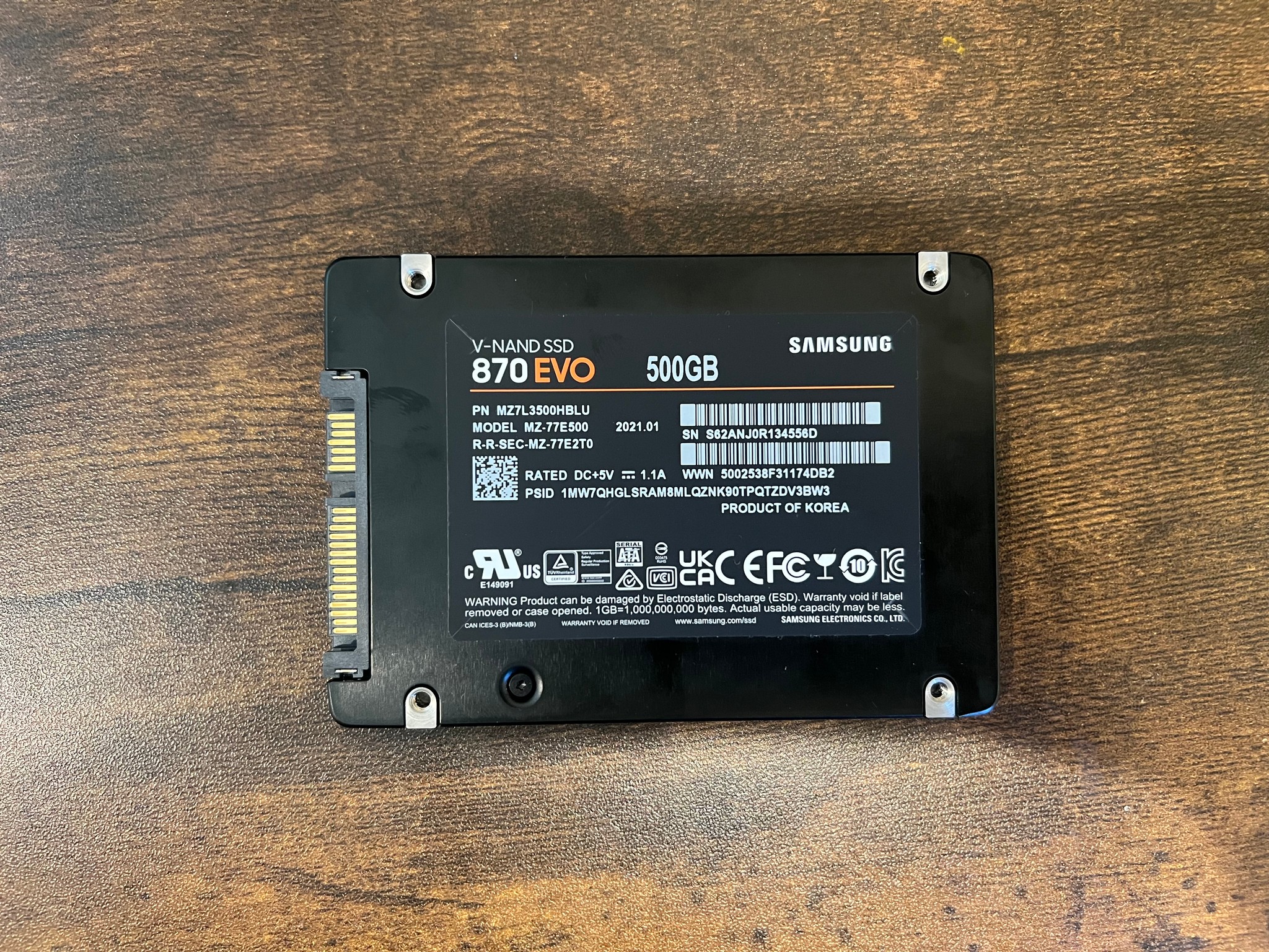 500GB Samsung 870 EVO SATA SSD with DRAM CACHE 99% Health