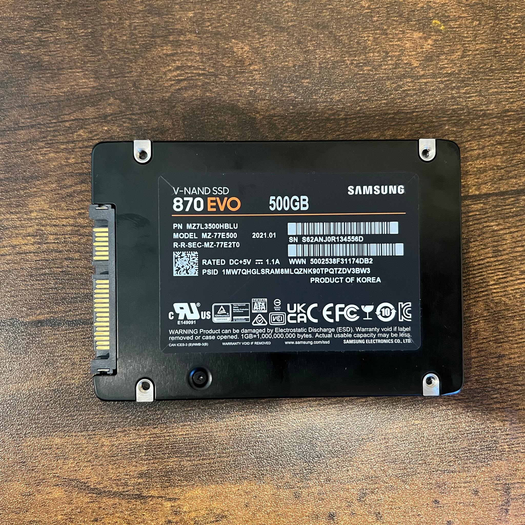 500GB Samsung 870 EVO SATA SSD with DRAM CACHE 99% Health