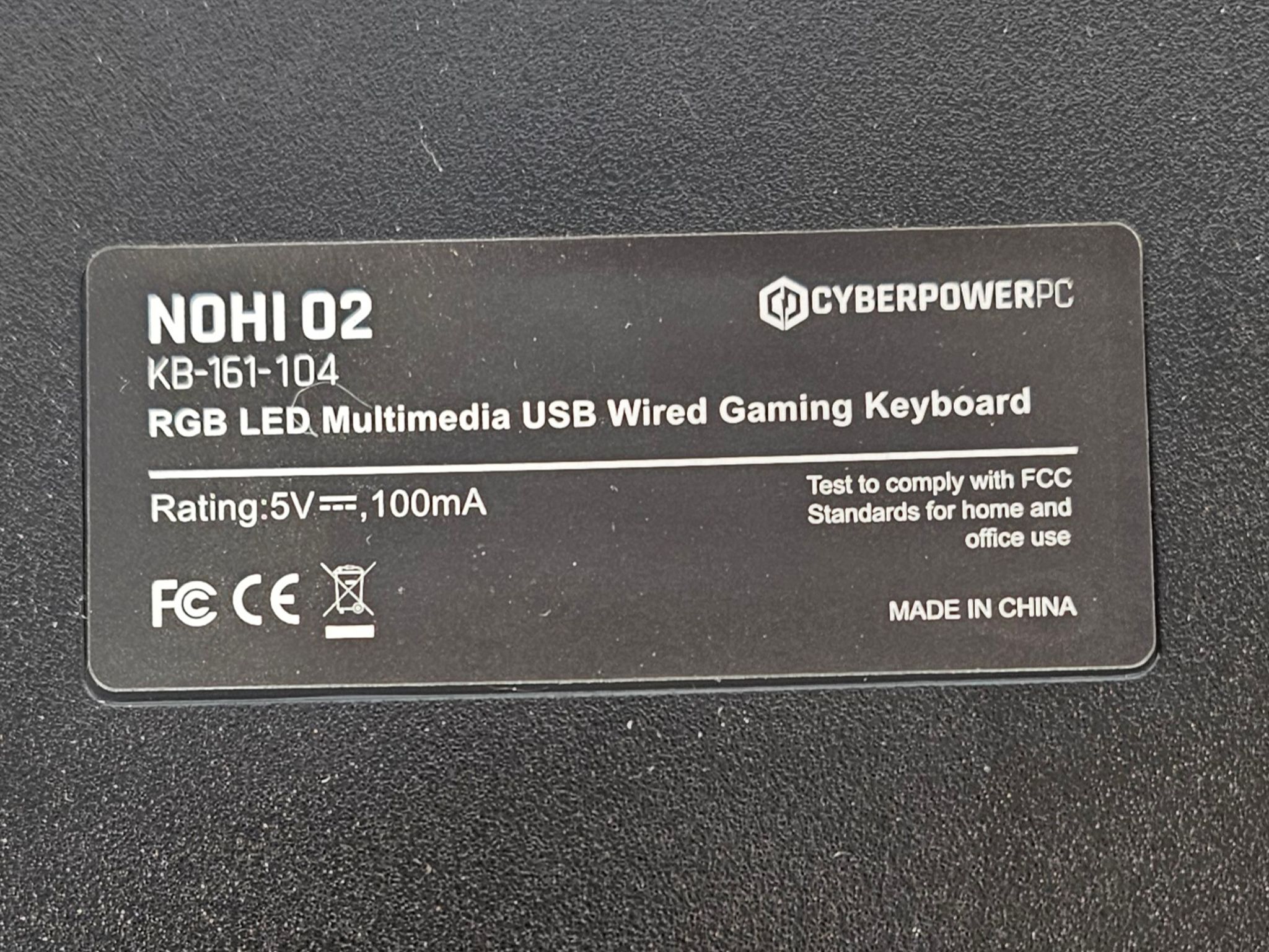 PC Keyboard RGB USB CyberPower PC NOHI 02 KB-161-104