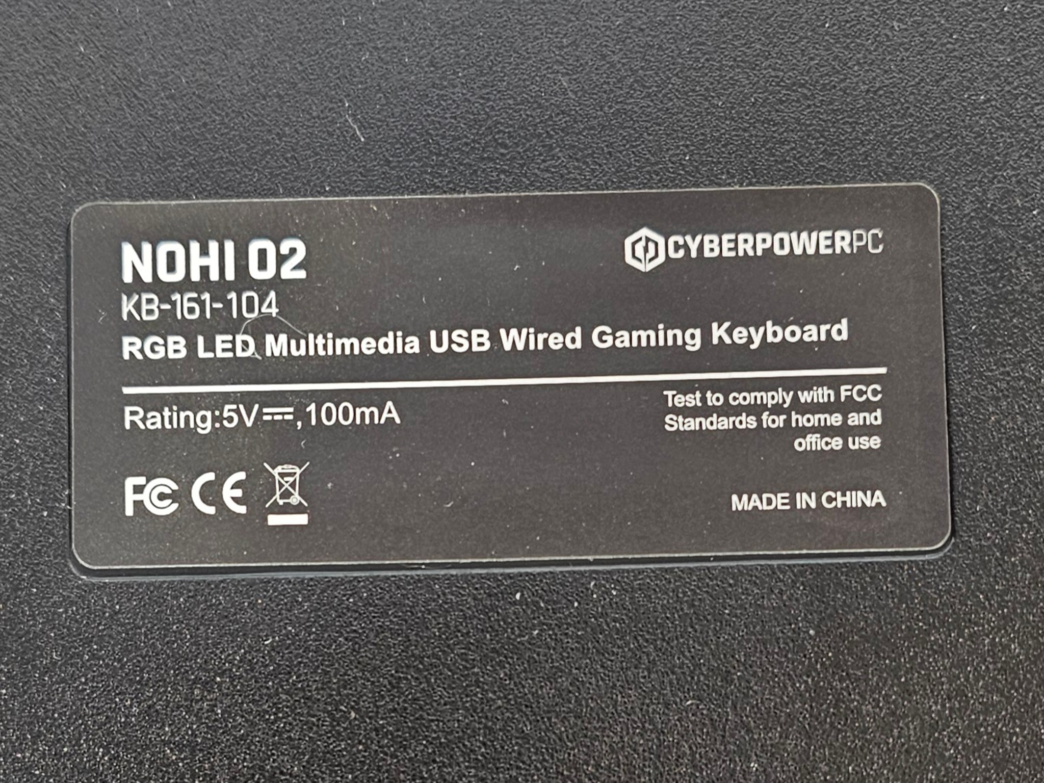PC Keyboard RGB USB CyberPower PC NOHI 02 KB-161-104