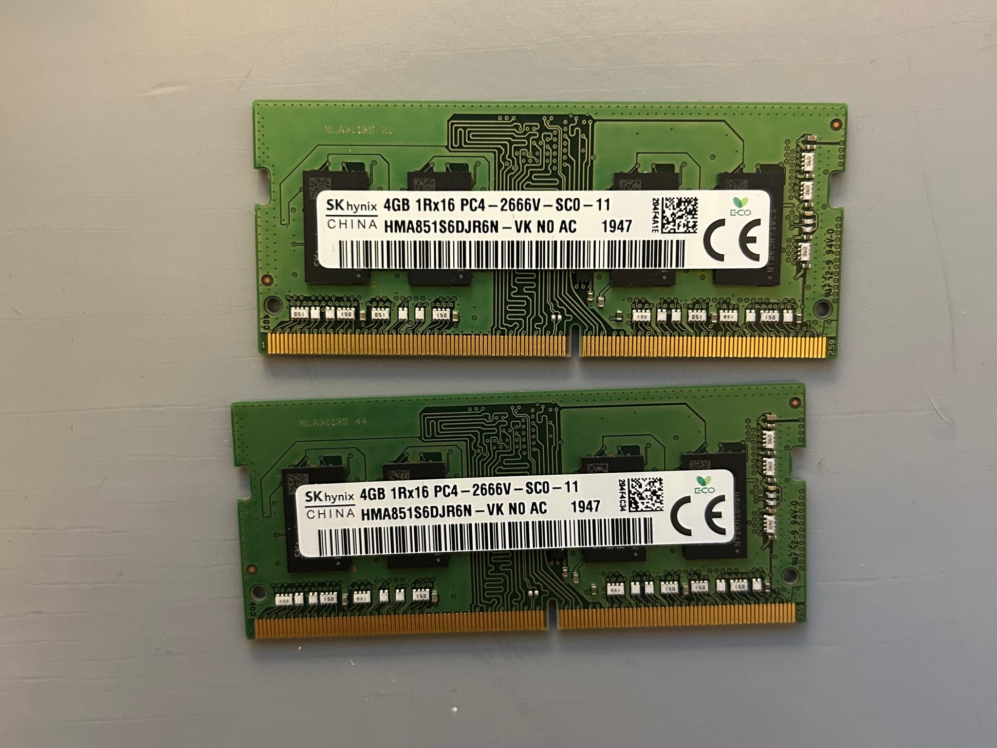 SK Hynix 2x4 8GB SODIMM Laptop DDR4 2666 mt/s RAM