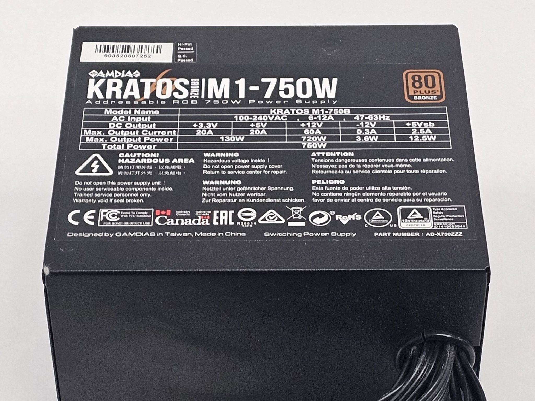 750 Watt PSU GAMDIAS KRATOS M1-750B Power Supply