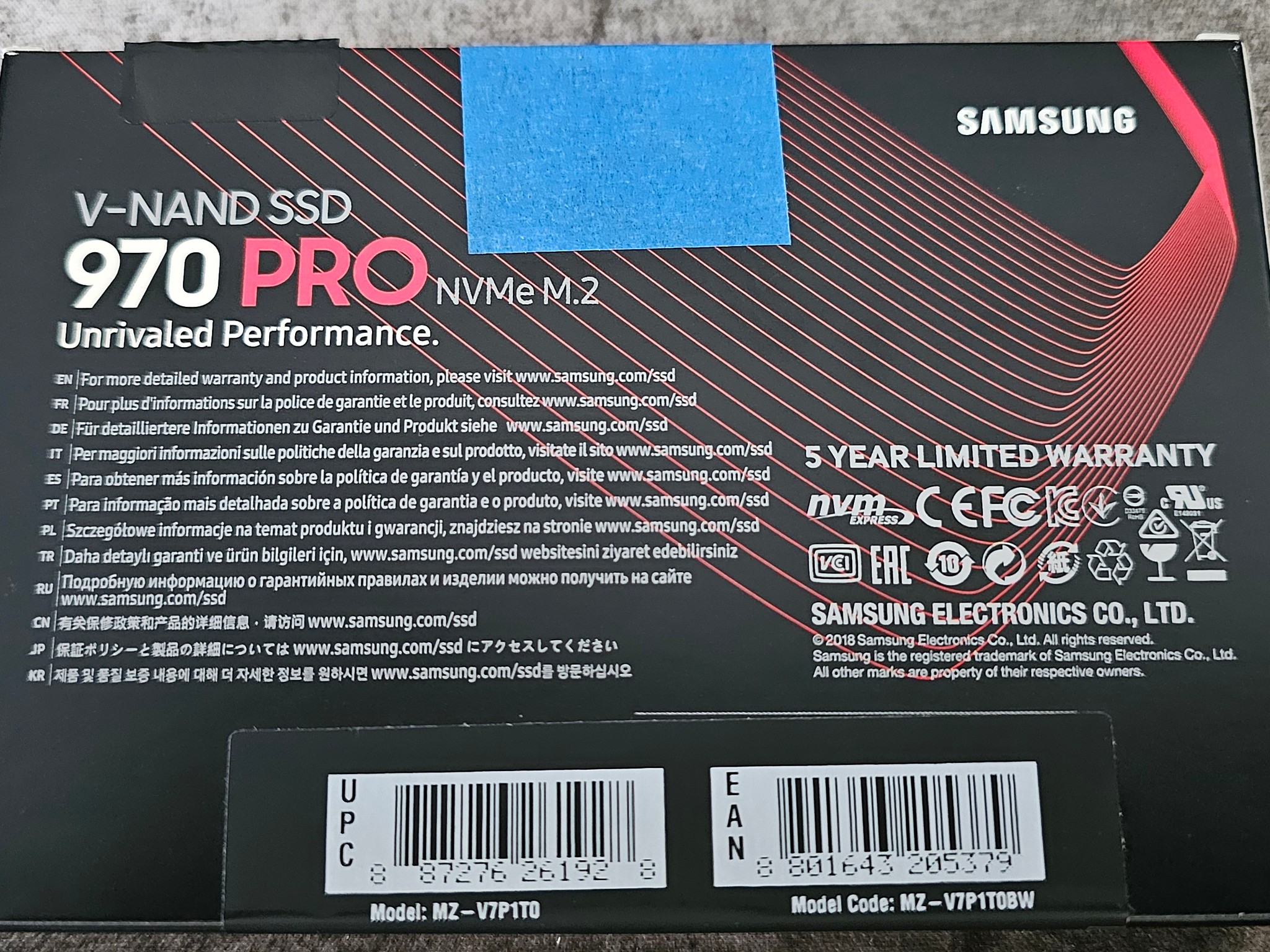 Samsung 970 PRO 1TB PCIE 3.0x4 M.2 2280 NVMe 1.3 SSD