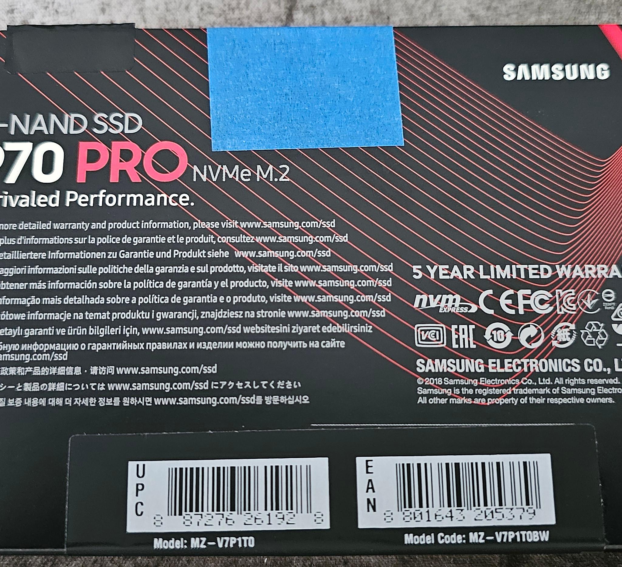 Samsung 970 PRO 1TB PCIE 3.0x4 M.2 2280 NVMe 1.3 SSD