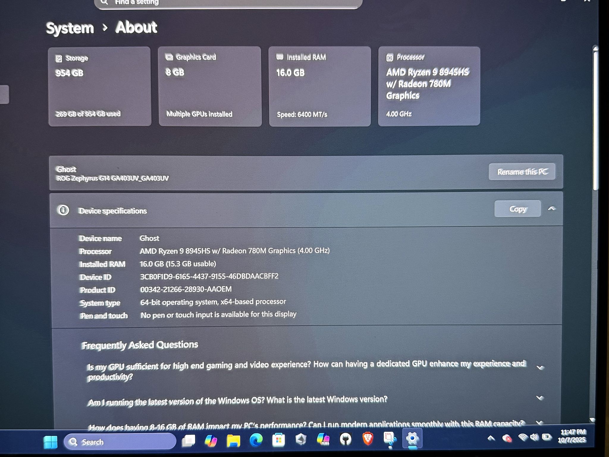 ASUS ROG Zephyrus G14 (Platinum White) – Ryzen 9 / RTX 4060 Gaming Laptop