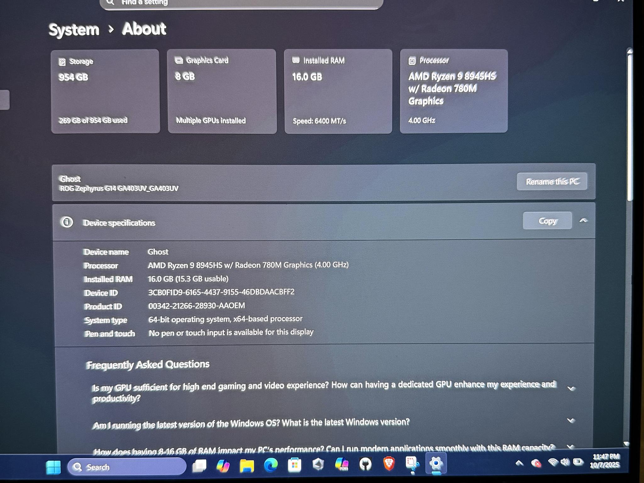 ASUS ROG Zephyrus G14 (Platinum White) – Ryzen 9 / RTX 4060 Gaming Laptop