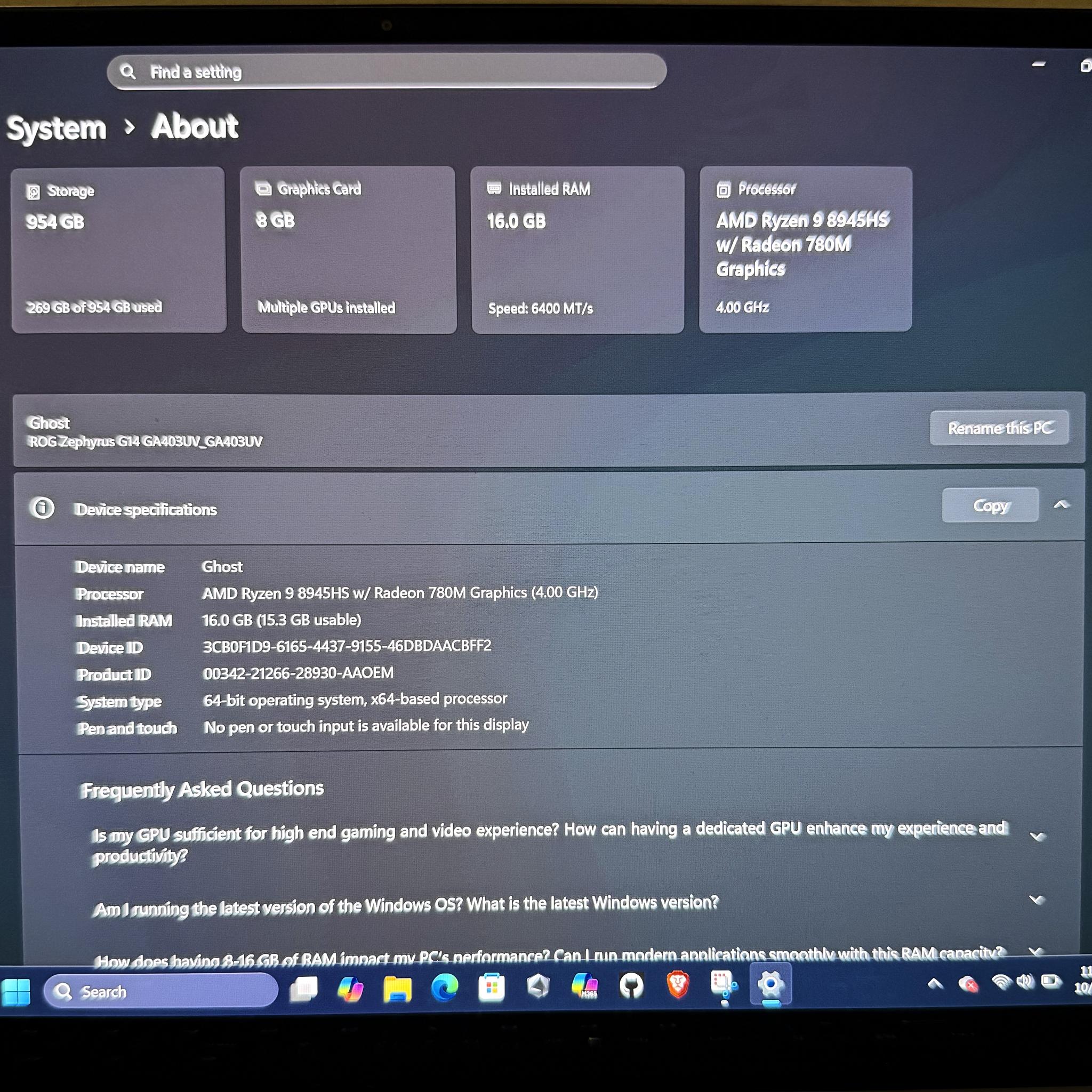 ASUS ROG Zephyrus G14 (Platinum White) – Ryzen 9 / RTX 4060 Gaming Laptop