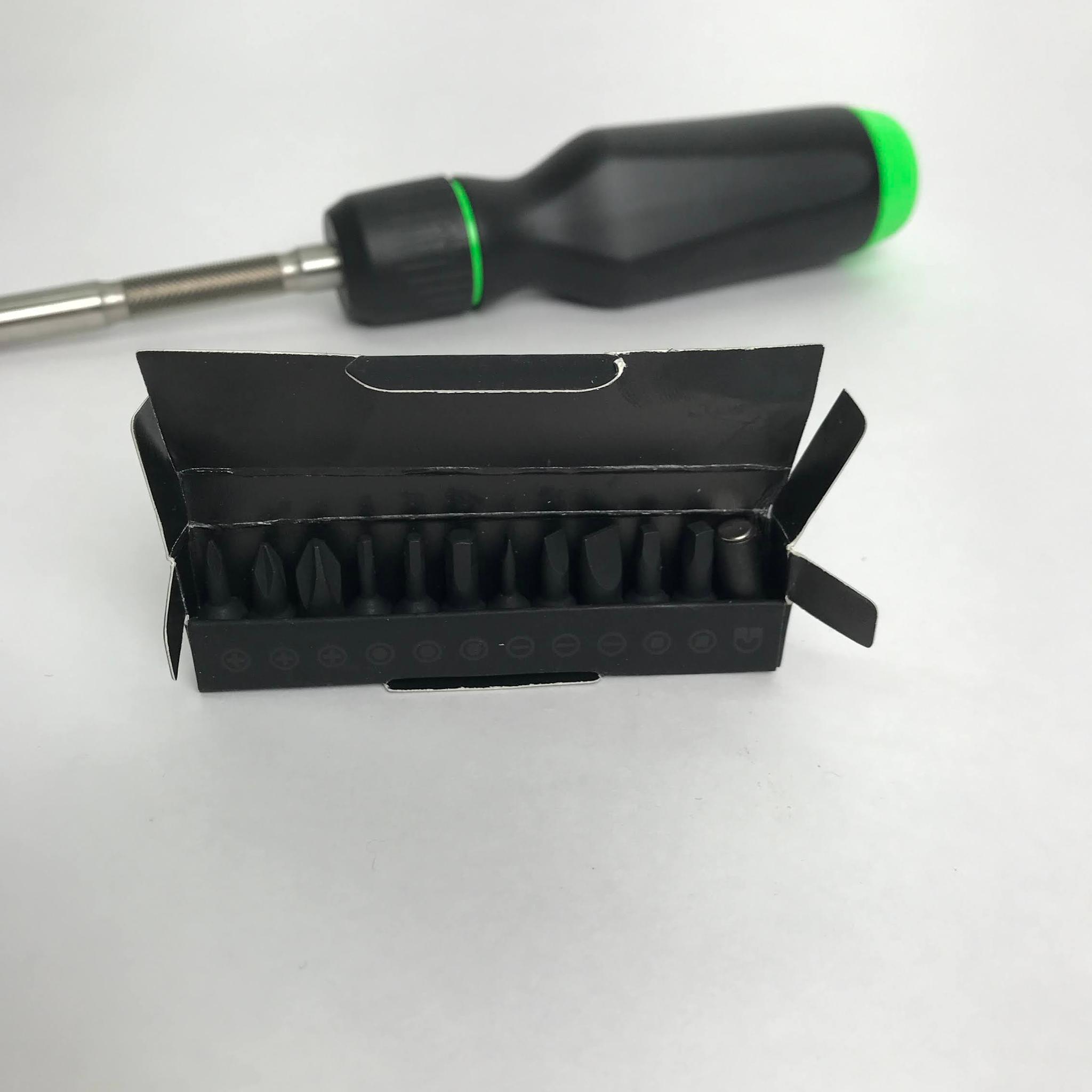 LTT Screwdriver With Bits - Black W/ Green Accents - No Box. Linus Tech Tips