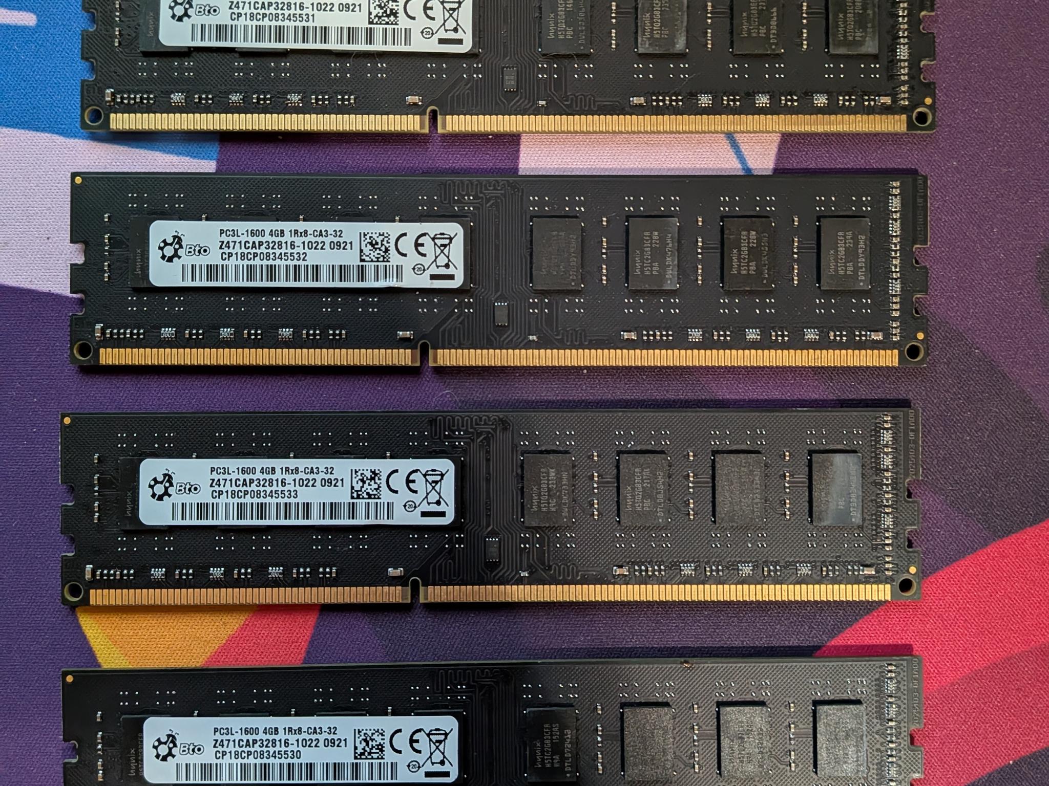 16GB DDR3 DESKTOP RAM BTO PC3L-1600 4GB CA3-32 4x4GB