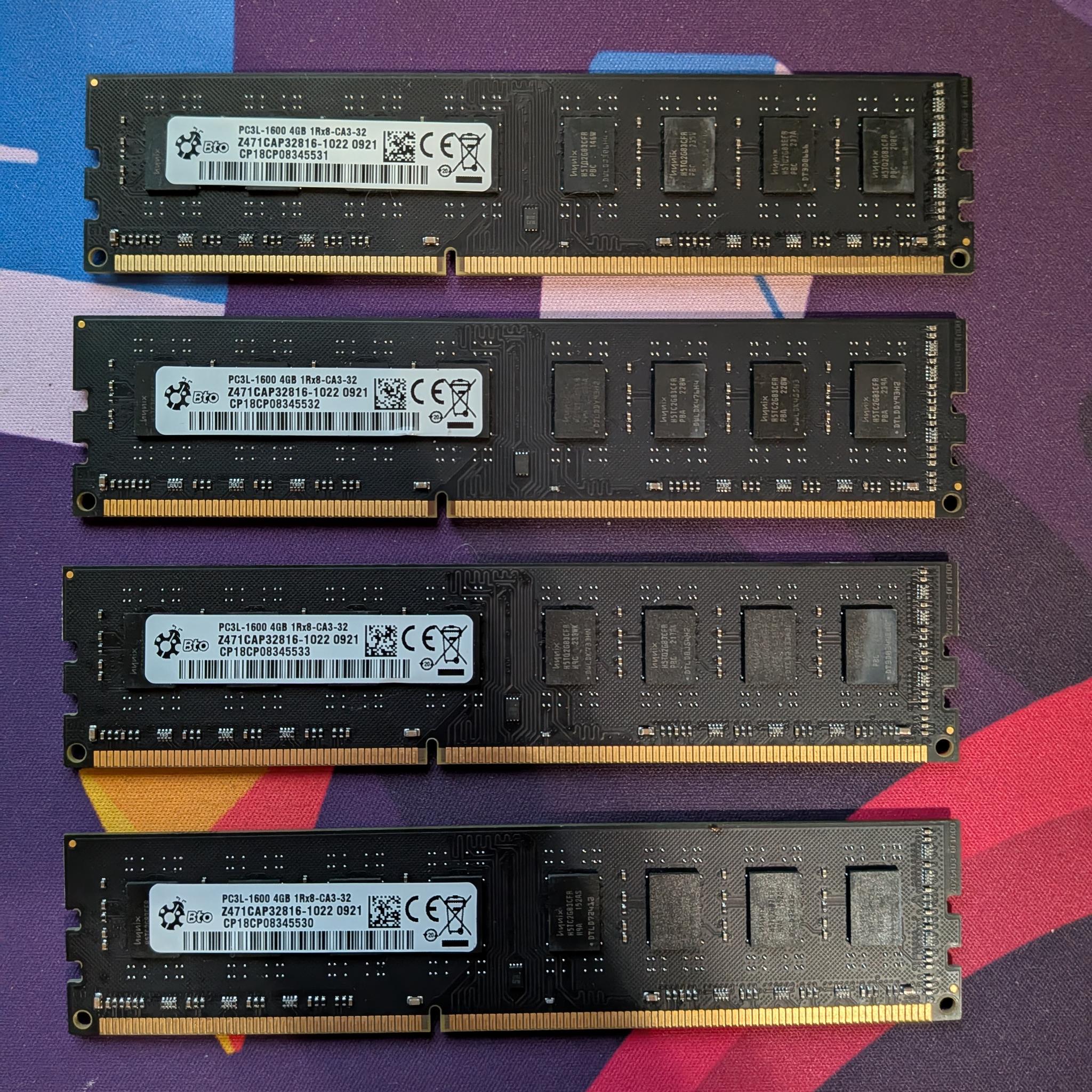 16GB DDR3 DESKTOP RAM BTO PC3L-1600 4GB CA3-32 4x4GB