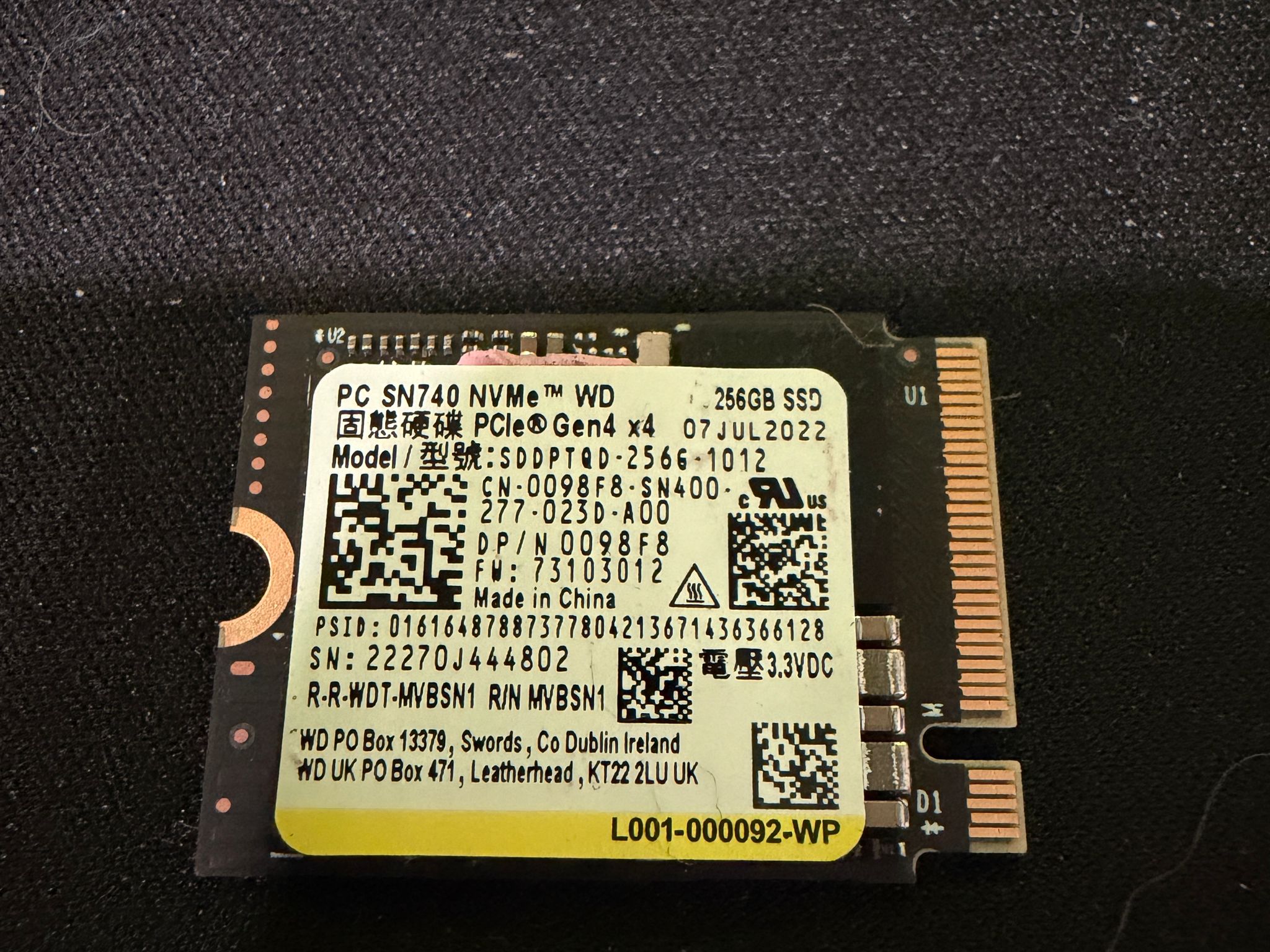 Western Digital 256gb 2230 NVMe drive Gen 4