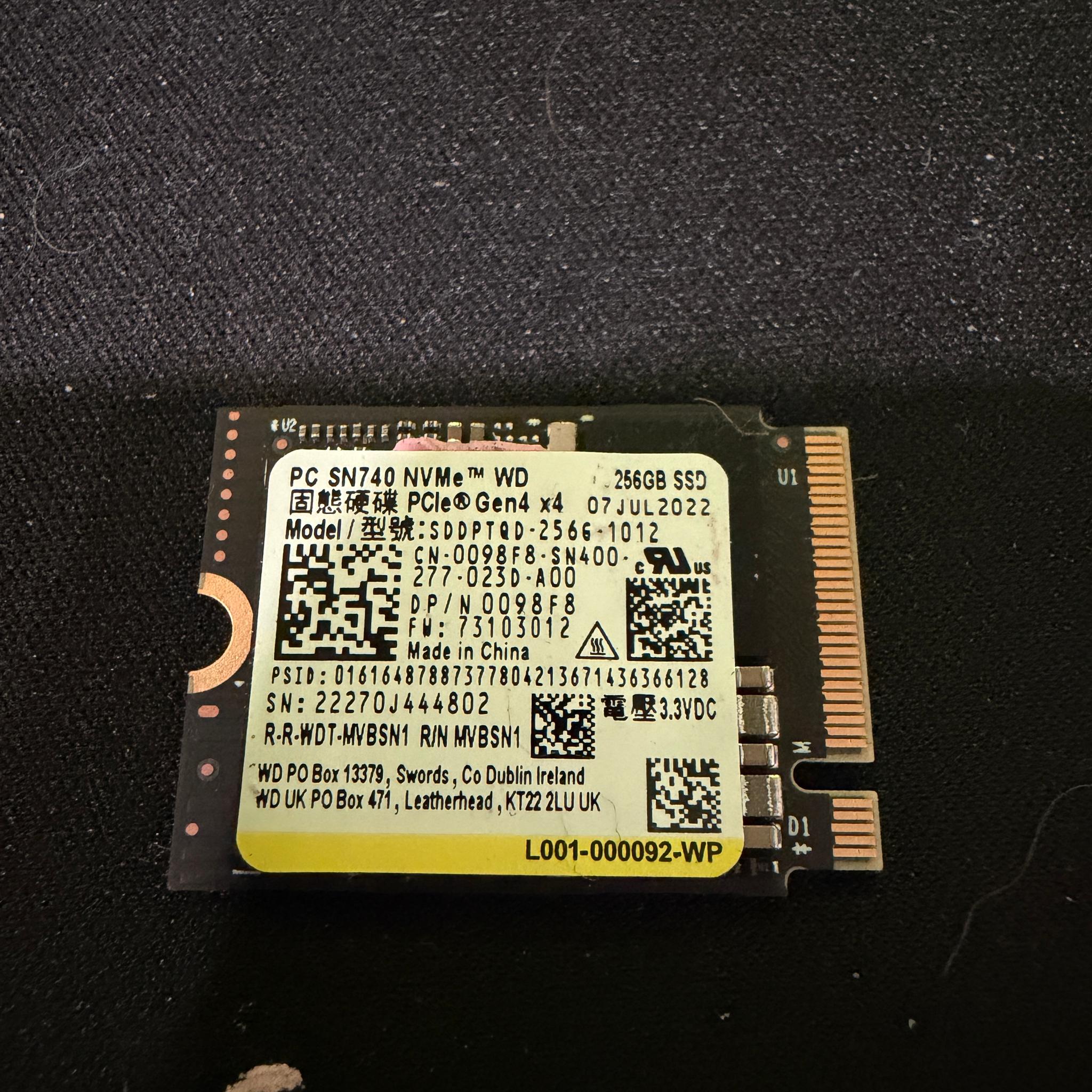 Western Digital 256gb 2230 NVMe drive Gen 4