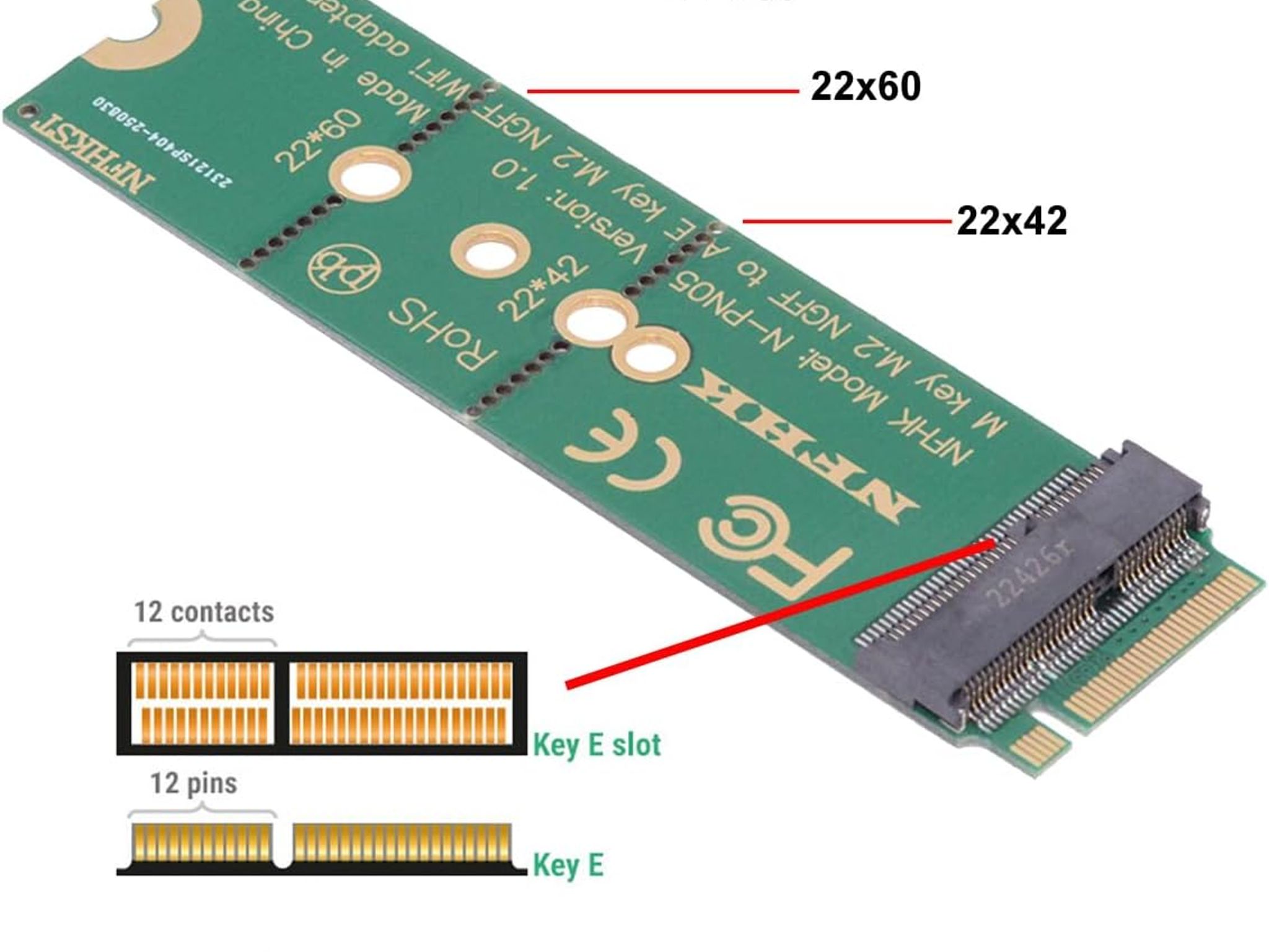 NFHK WiFi Riser Card NGFF Key-E Wireless Networking Card to M.2 NGFF NVME SSD Adapter Key-M