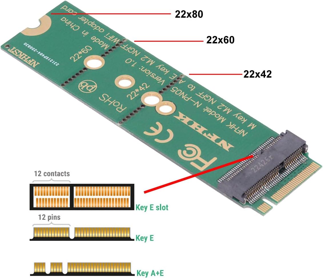 NFHK WiFi Riser Card NGFF Key-E Wireless Networking Card to M.2 NGFF NVME SSD Adapter Key-M