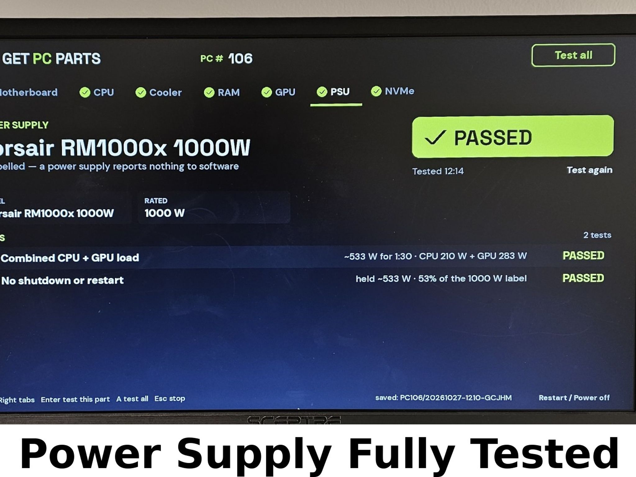 1000 Watt PSU Corsair RM1000x Power Supply