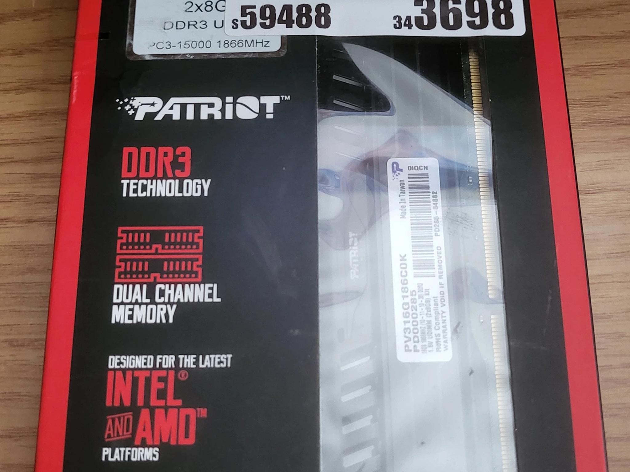 AS-IS Patriot 16GB (2x8GB) DDR3 PC3-15000 1866MHz RAM