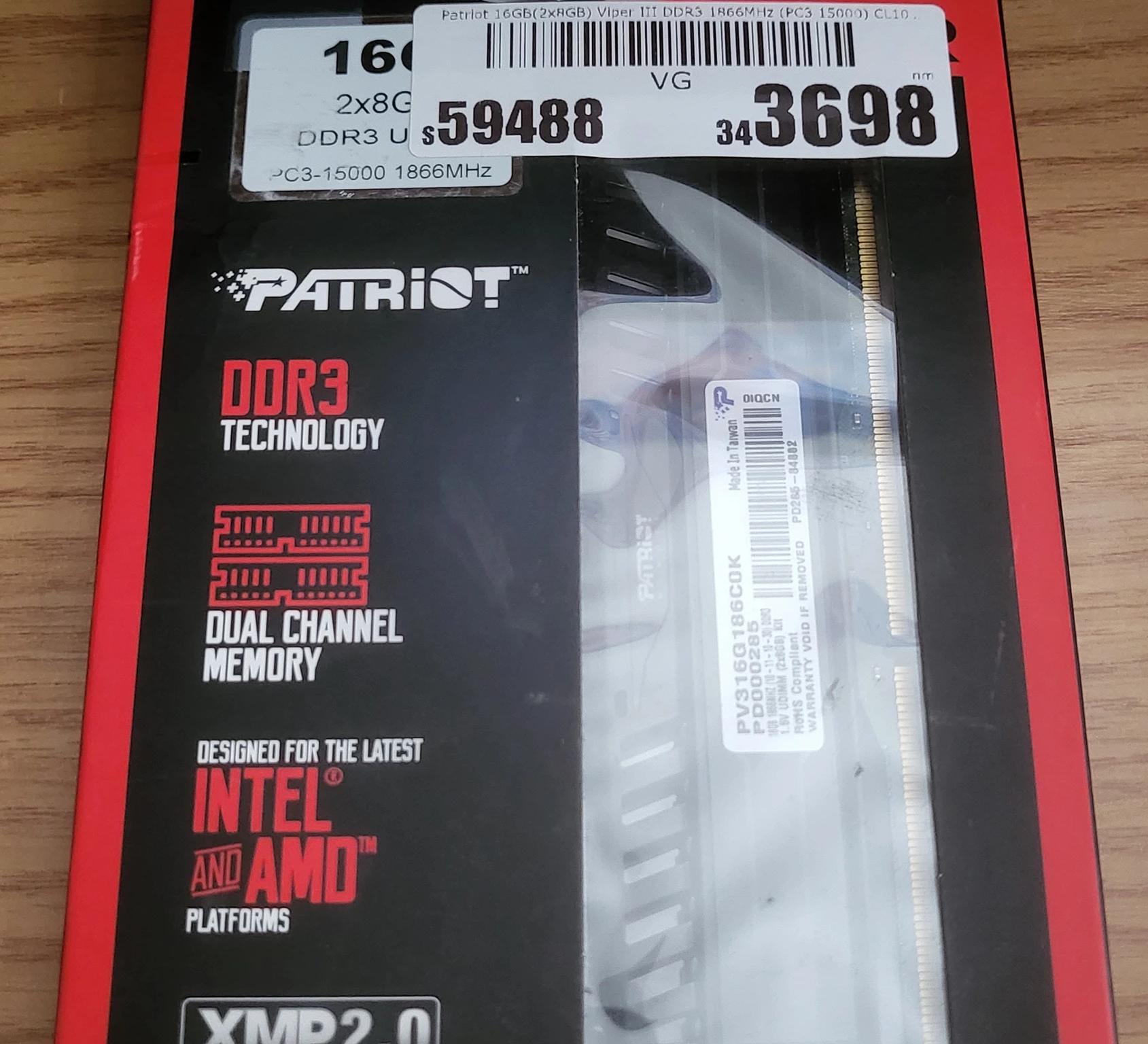 AS-IS Patriot 16GB (2x8GB) DDR3 PC3-15000 1866MHz RAM